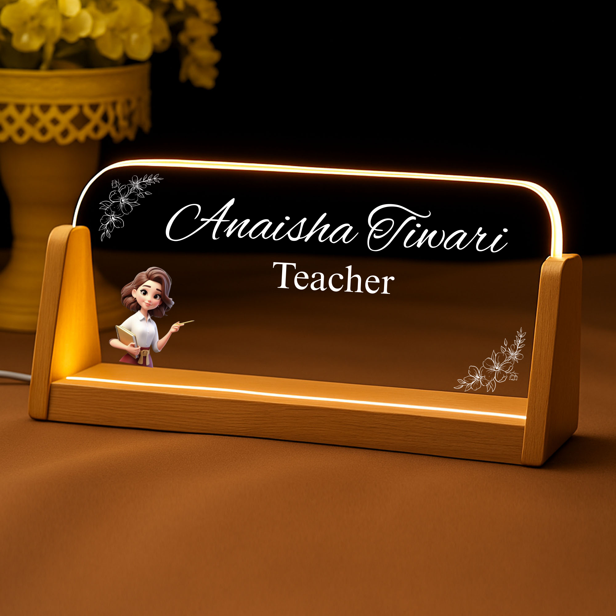 Customized Acrylic Designation Name Plate with Adapter | Personalized Office & Professional Name Board| Teacher