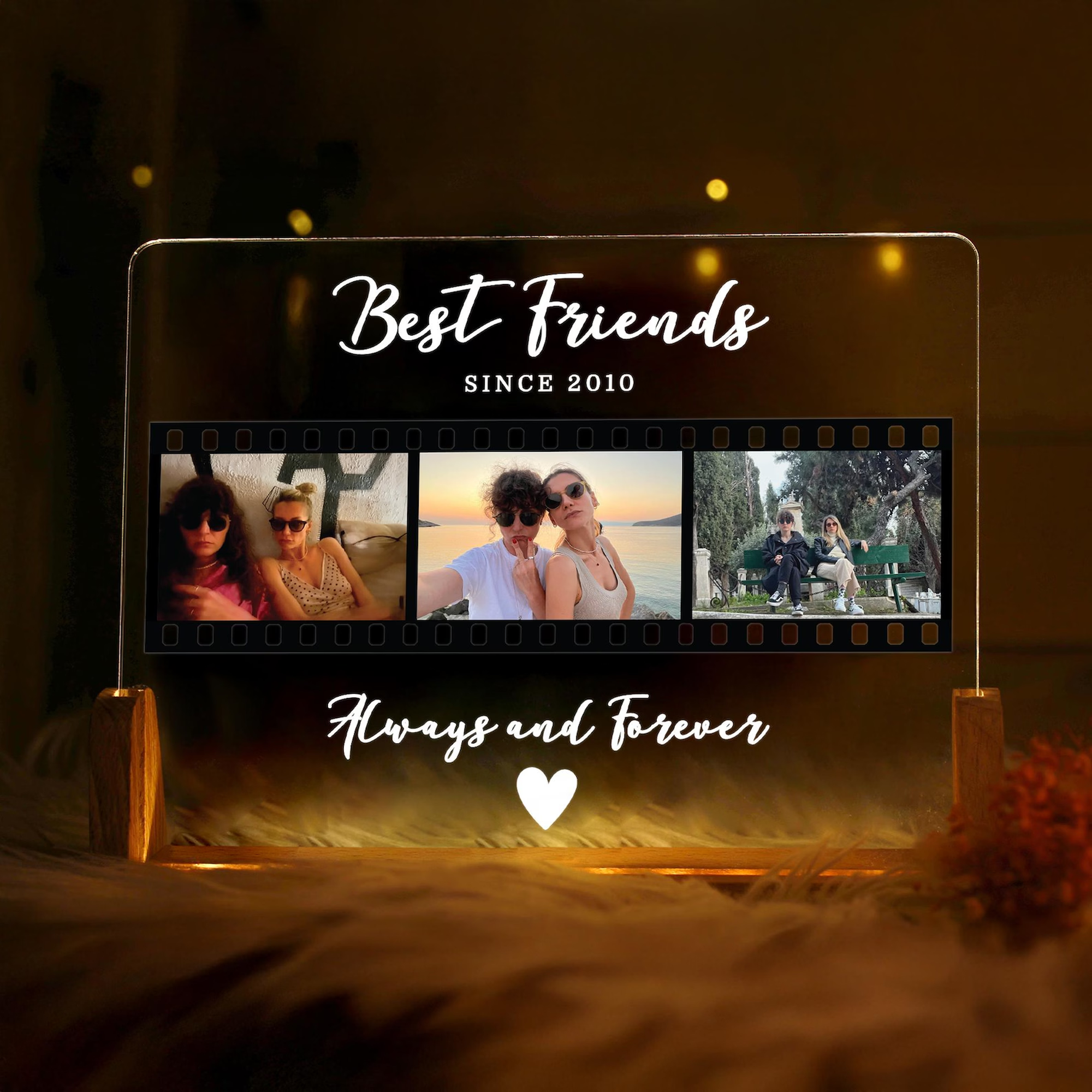 Custom Friendship Day Photo Lamp with Adapter Base | Personalized Acrylic LED Lamp for Best Friend | Customized Memory Night Light Gift