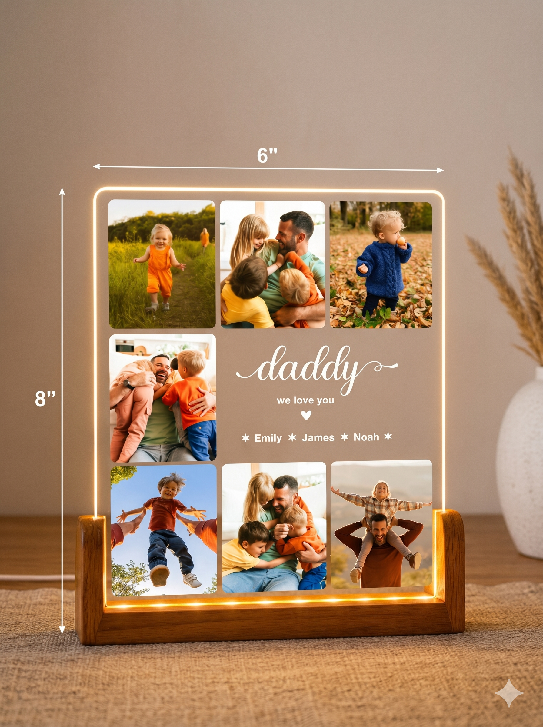 Custom Photo Night Light, Daddy Photo Collage LED Light, Personalized Photo Lamp, Birthday Gift for Dad, Father&