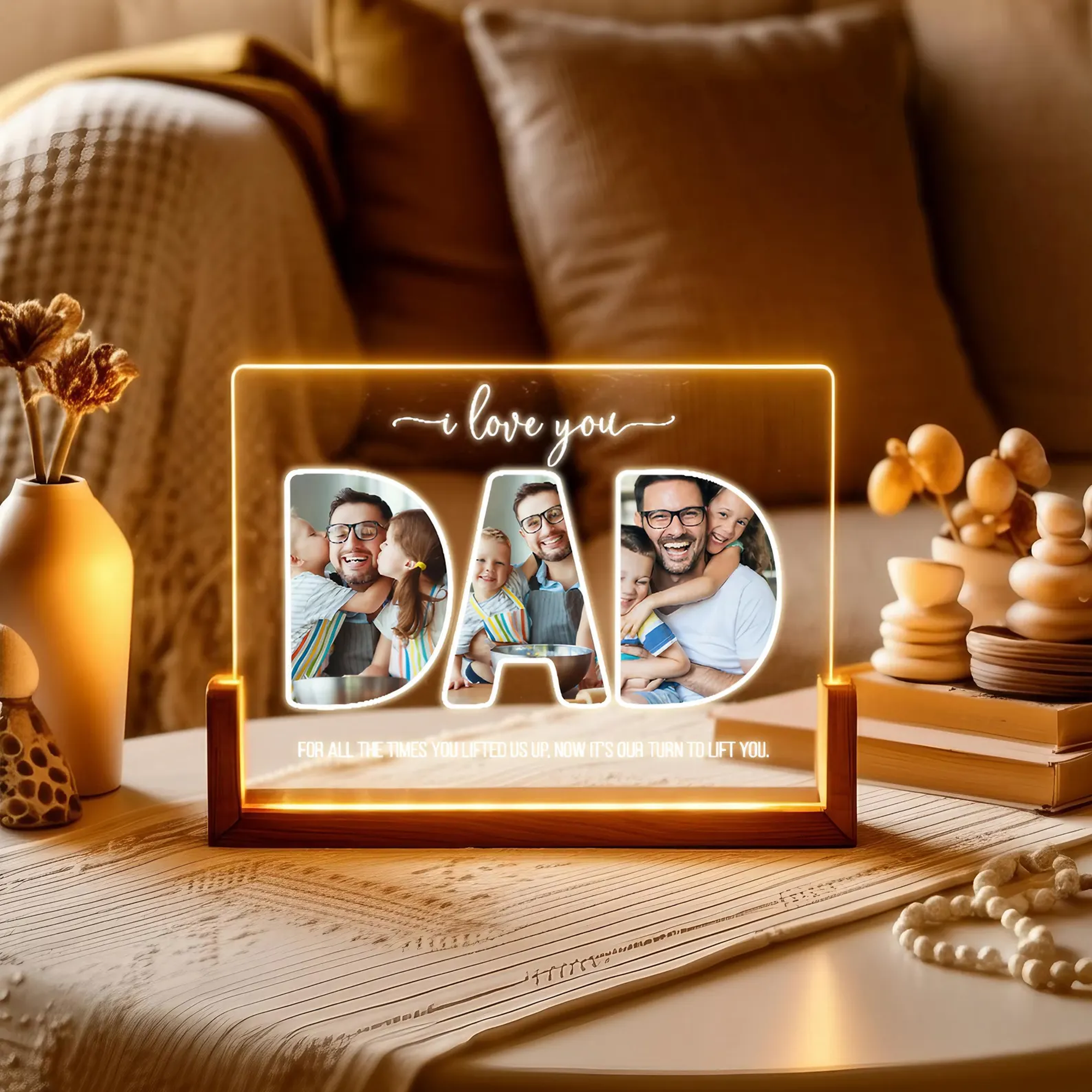 Custom Photo Night Light, Daddy Photo Collage LED Light, Personalized Photo Lamp, Birthday Gift for Dad, Father&