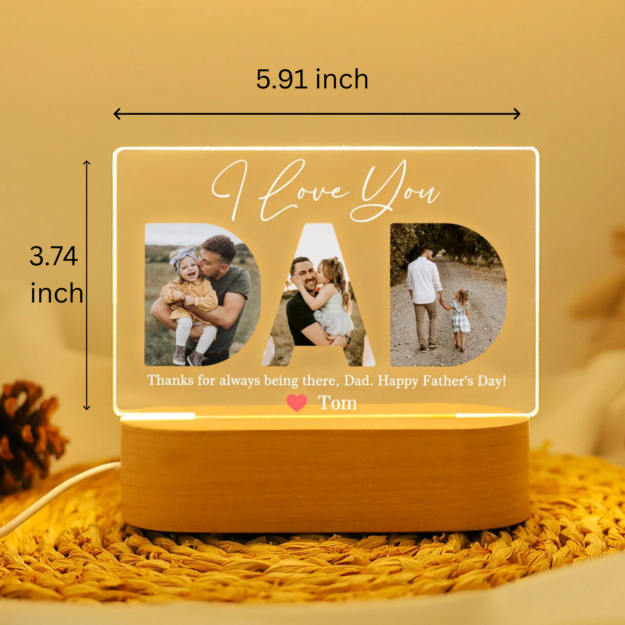 Custom Photo Night Light, Daddy Photo Collage LED Light, Personalized Photo Lamp, Birthday Gift for Dad, Father&