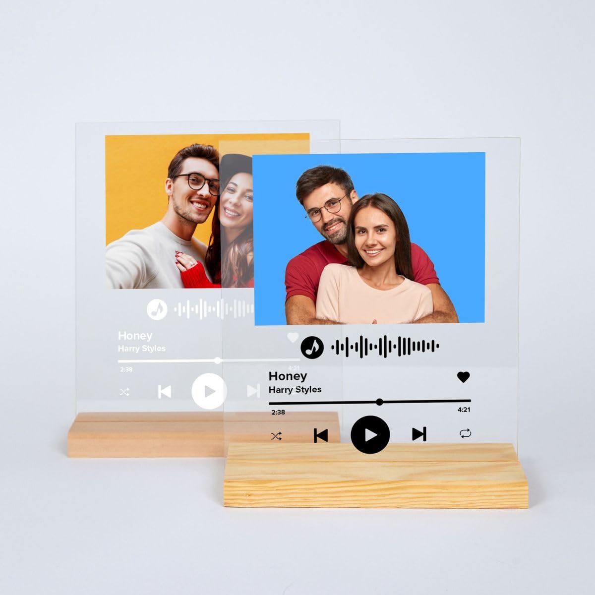 Customized Photo & Spotify Song Acrylic Frame, 6x9 inch, Scannable Code, Rectangular Tabletop Plaque with Wooden Stand,