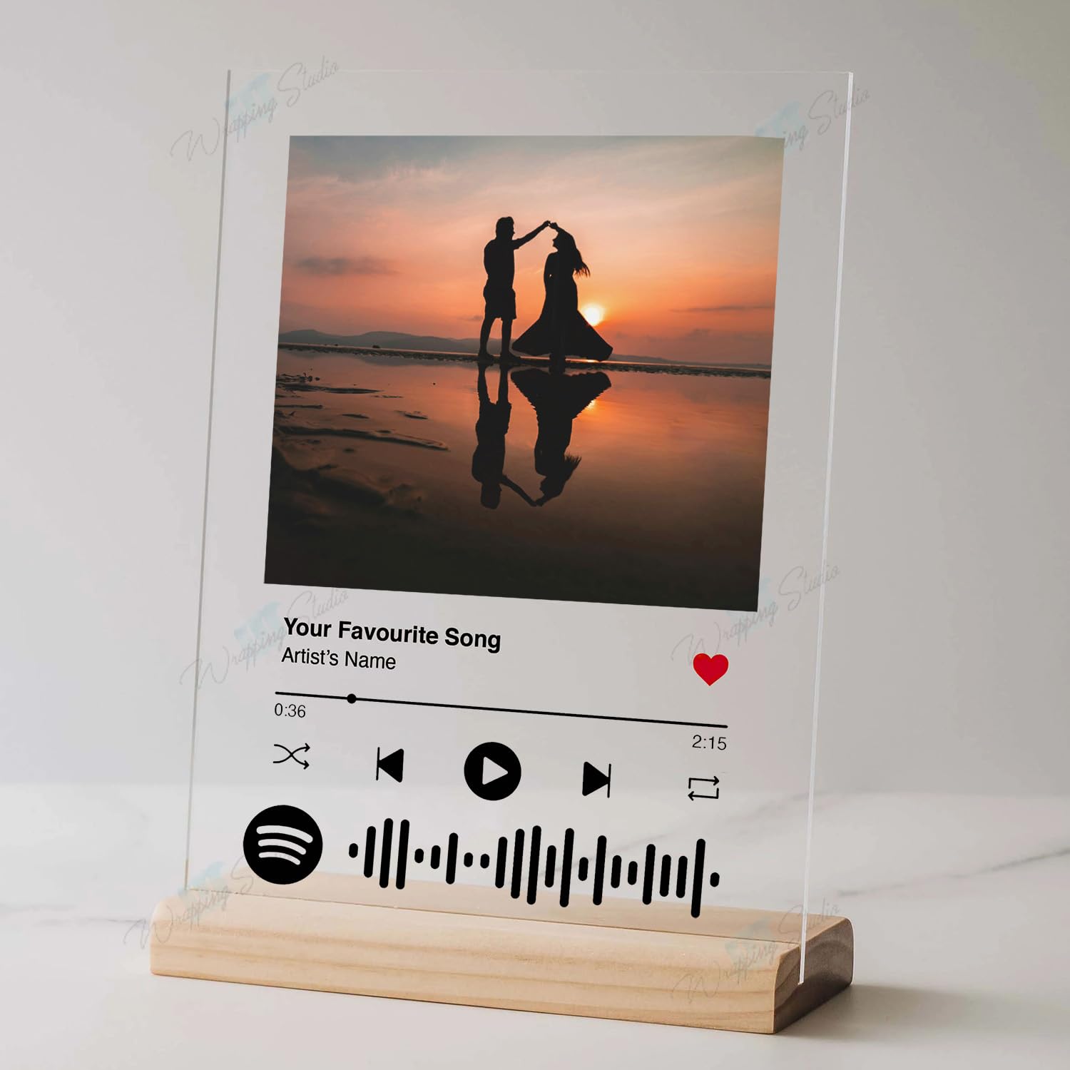 Customized Photo & Spotify Song Acrylic Frame, 6x9 inch, Scannable Code, Rectangular Tabletop Plaque with Wooden Stand,