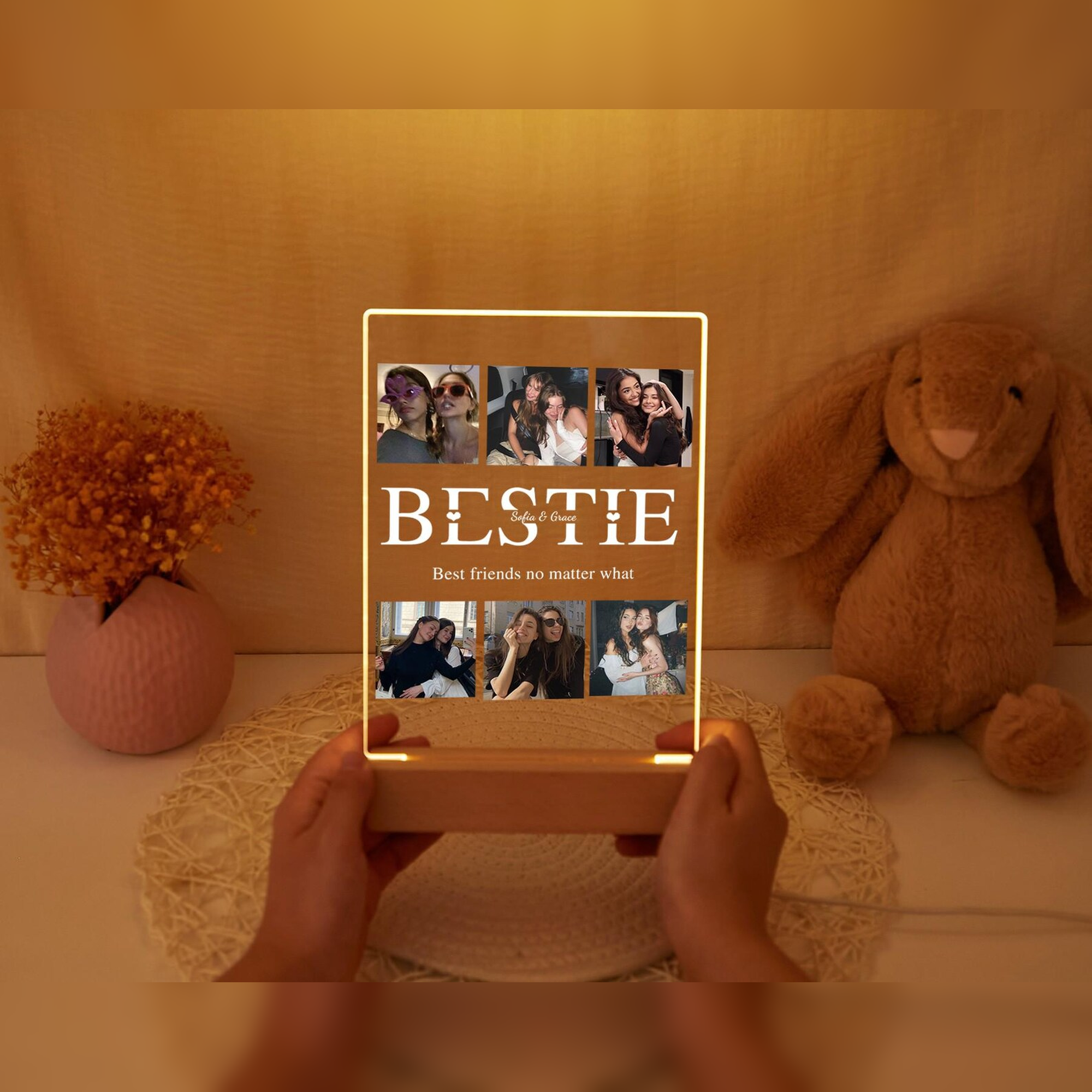 Custom Friendship Day Photo Lamp with Adapter Base | Personalized Acrylic LED Lamp for Best Friend | Customized Memory Night Light Gift