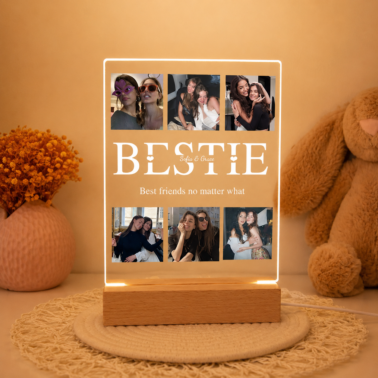 Custom Friendship Day Photo Lamp with Adapter Base | Personalized Acrylic LED Lamp for Best Friend | Customized Memory Night Light Gift