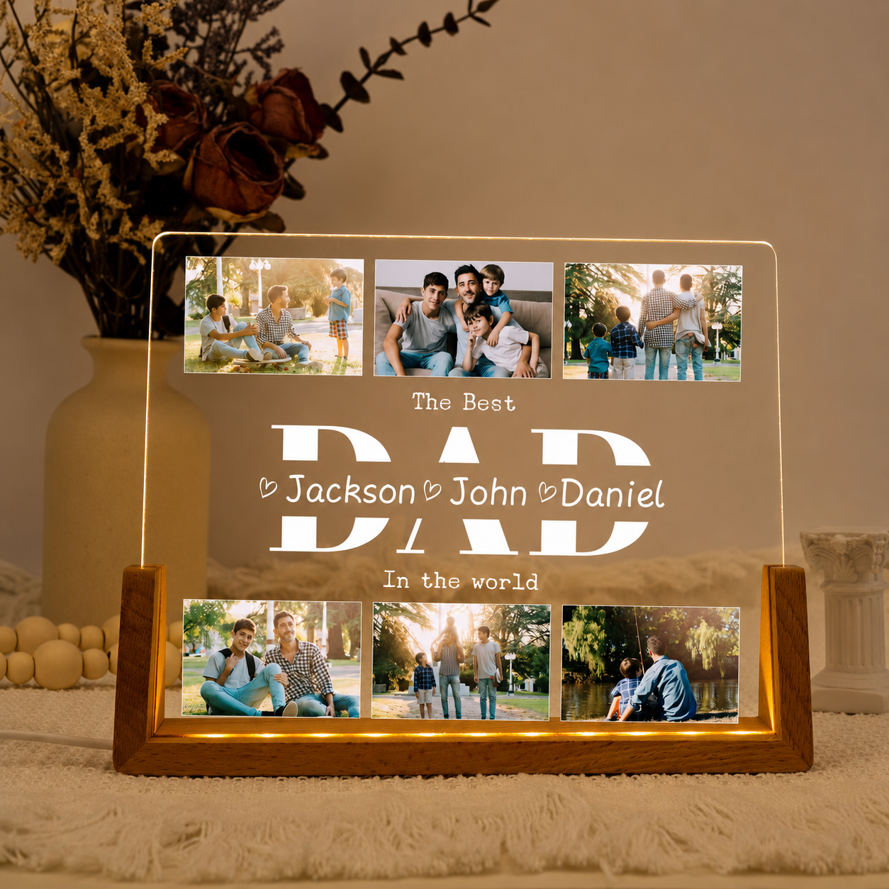 Custom Photo Night Light, Daddy Photo Collage LED Light, Personalized Photo Lamp, Birthday Gift for Dad, Father&