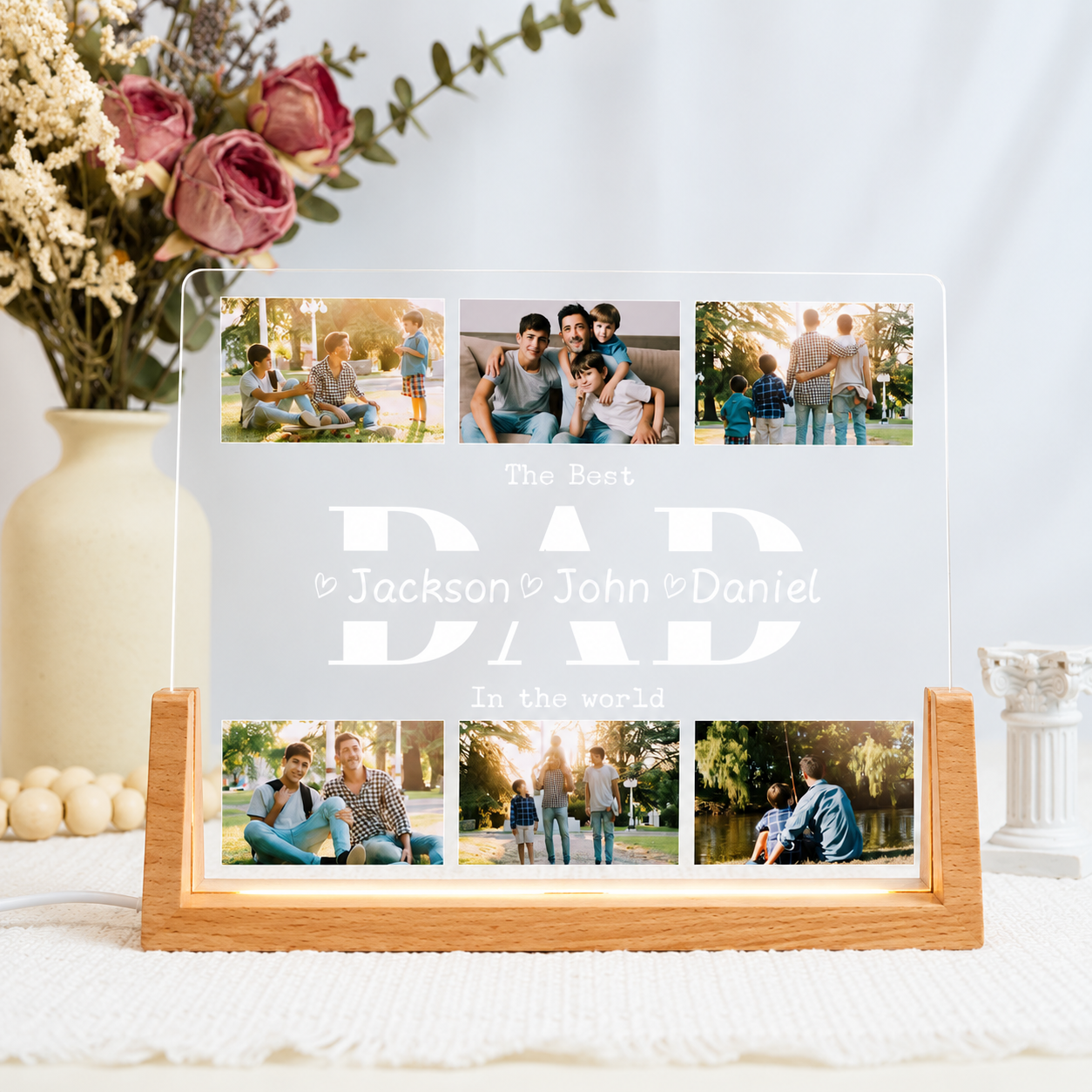Custom Photo Night Light, Daddy Photo Collage LED Light, Personalized Photo Lamp, Birthday Gift for Dad, Father&