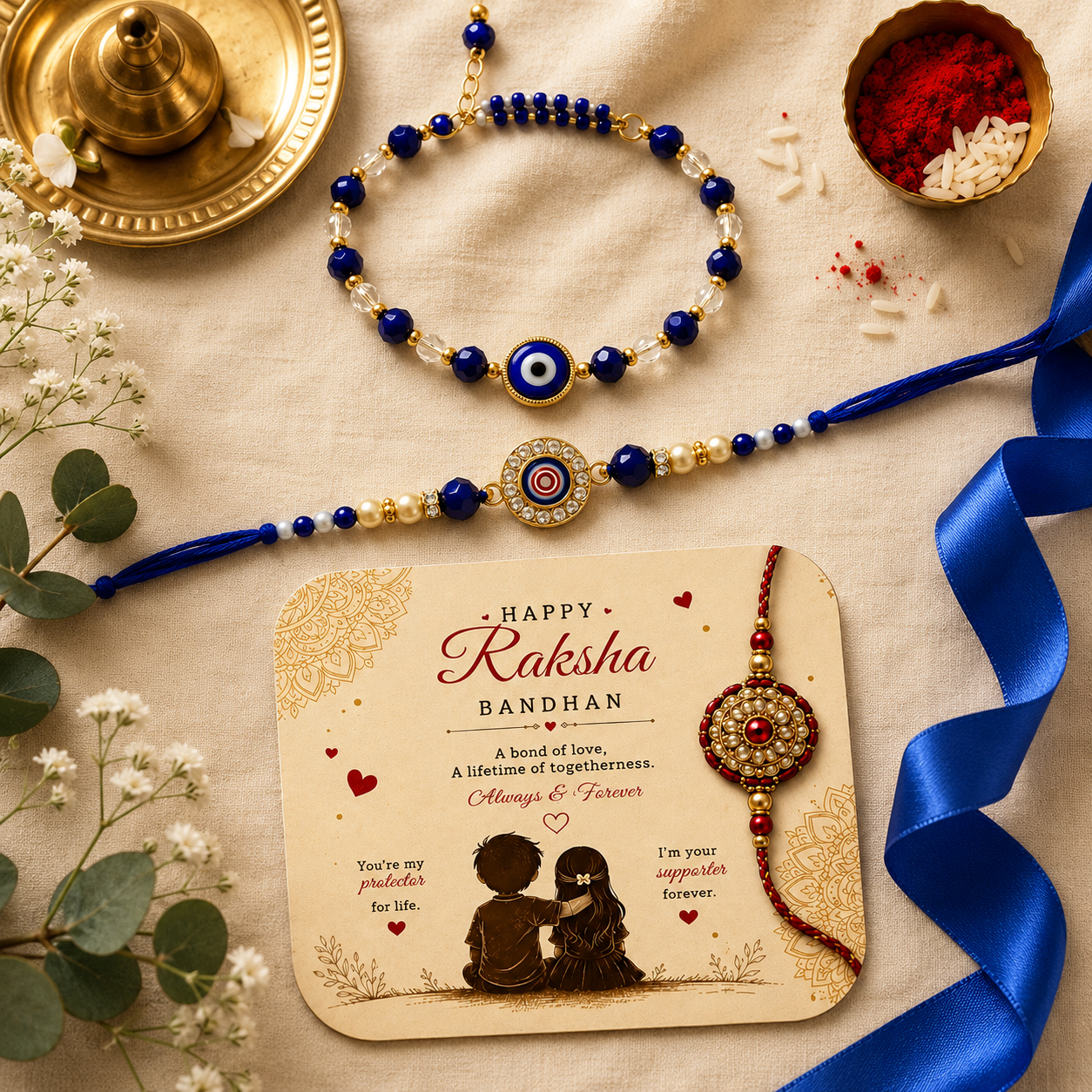 Bhaiya Bhabhi Rakhi Combo | Premium Designer Rakhi Set With Free Coaster