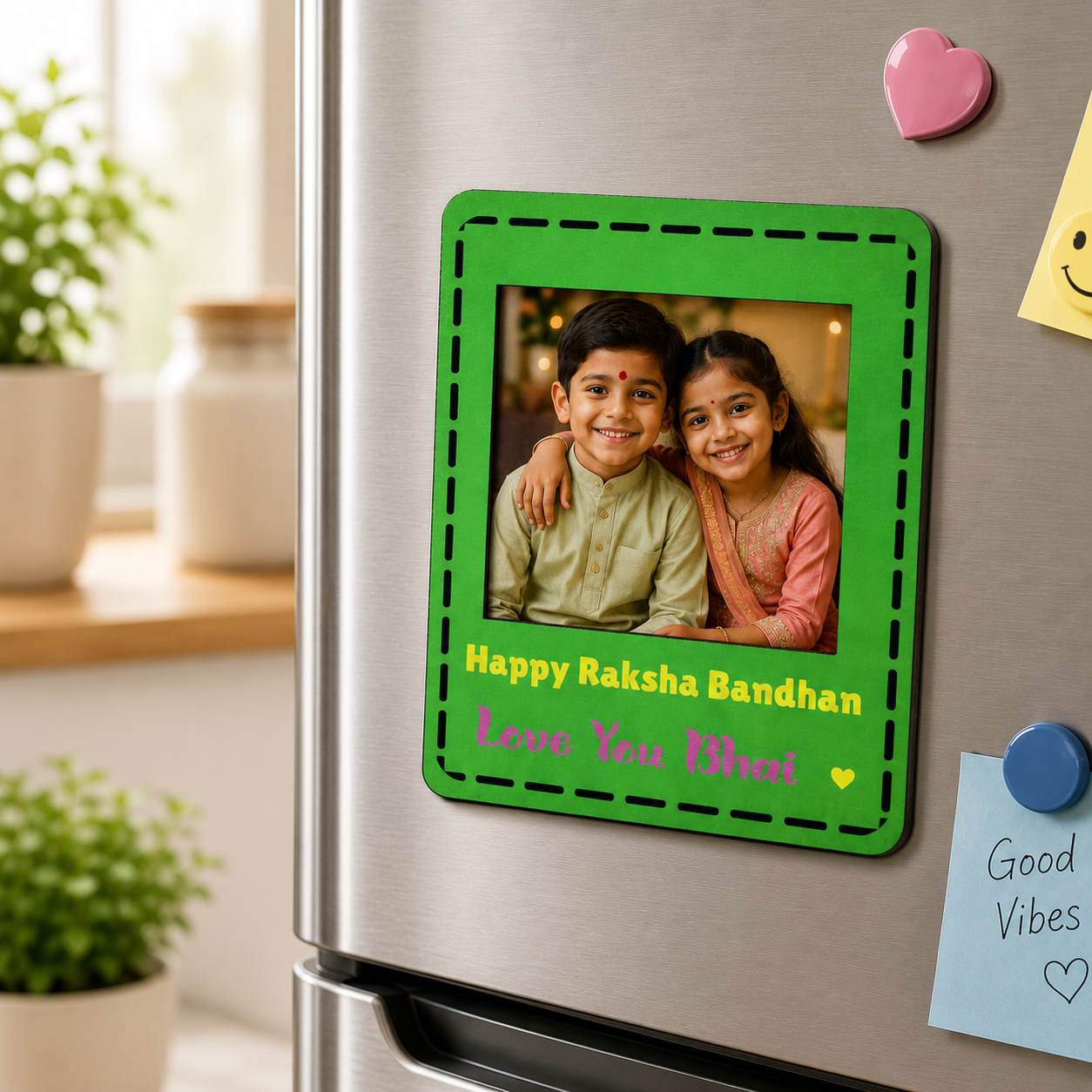Personalized Raksha Bandhan Fridge Magnet with Free Rakhi | Custom Photo Refrigerator Magnet | Brother Sister Rakhi Gift | Personalized Keepsake