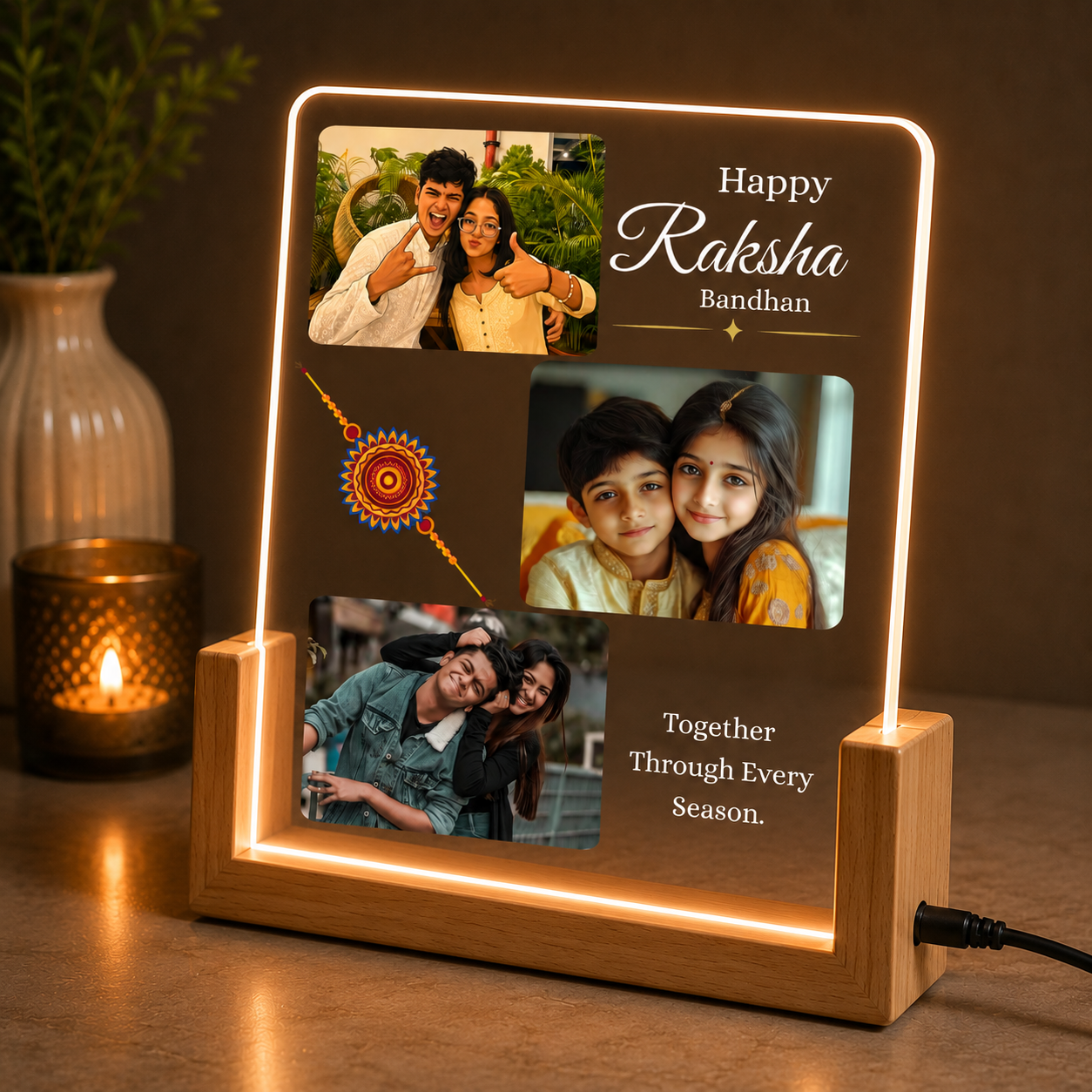 Custom Acrylic LED Photo Frame Lamp for Raksha Bandhan | Personalized Brother Gift |