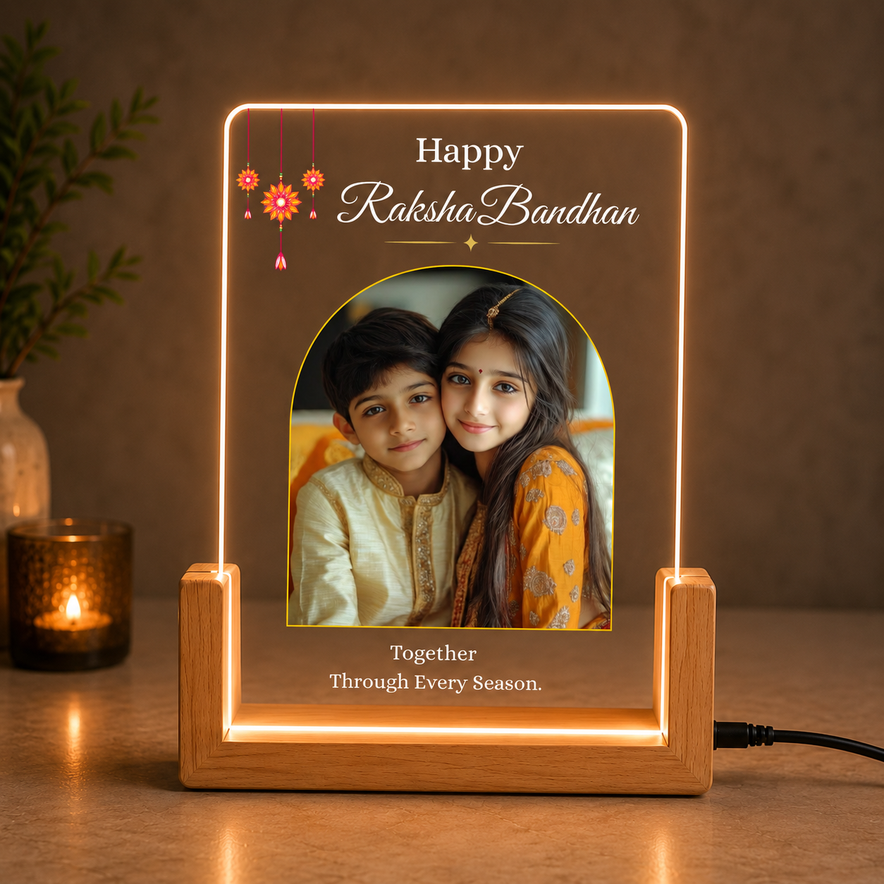 Raksha Bandhan Personalized Acrylic Photo Lamp | Custom Brother Sister Gift | LED Night Light