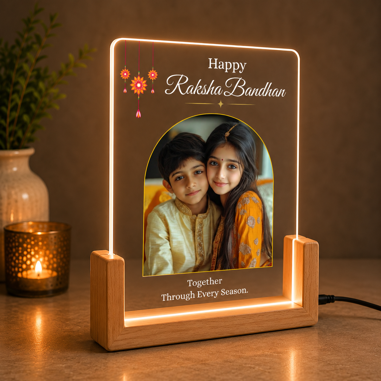 Raksha Bandhan Personalized Acrylic Photo Lamp | Custom Brother Sister Gift | LED Night Light