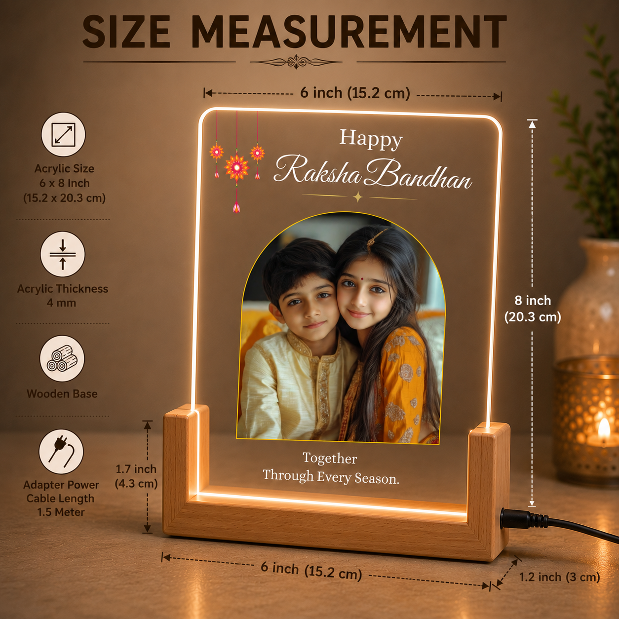 Raksha Bandhan Personalized Acrylic Photo Lamp | Custom Brother Sister Gift | LED Night Light
