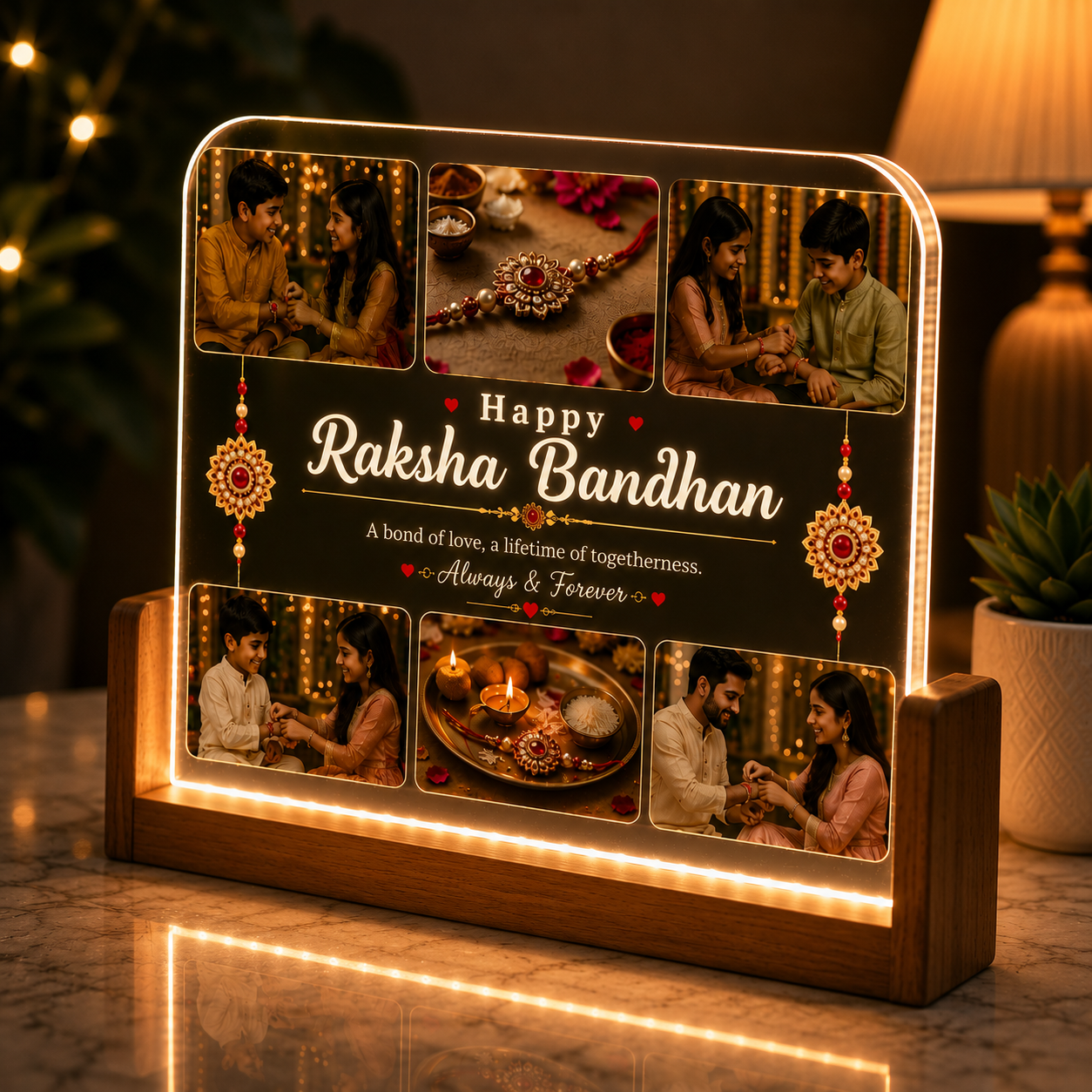 Personalized Collage Acrylic LED Lamp for Raksha Bandhan | Custom Photo Gift for Brother |