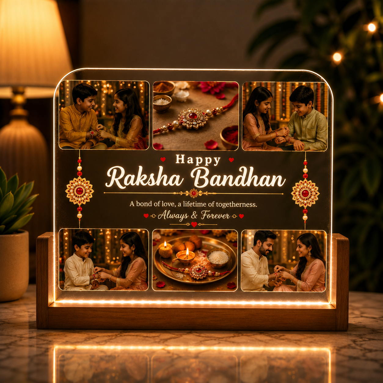Personalized Collage Acrylic LED Lamp for Raksha Bandhan | Custom Photo Gift for Brother |
