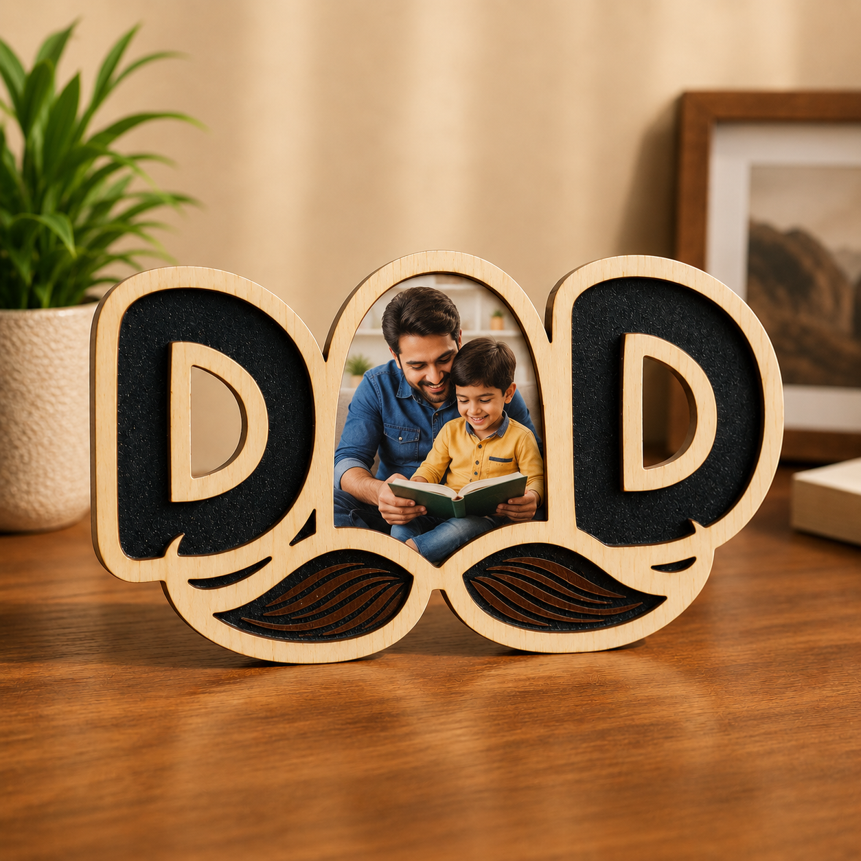 Personalised Best Dad Fridge Magnet – Custom Photo Gift for Father | Wooden Texture | Father&