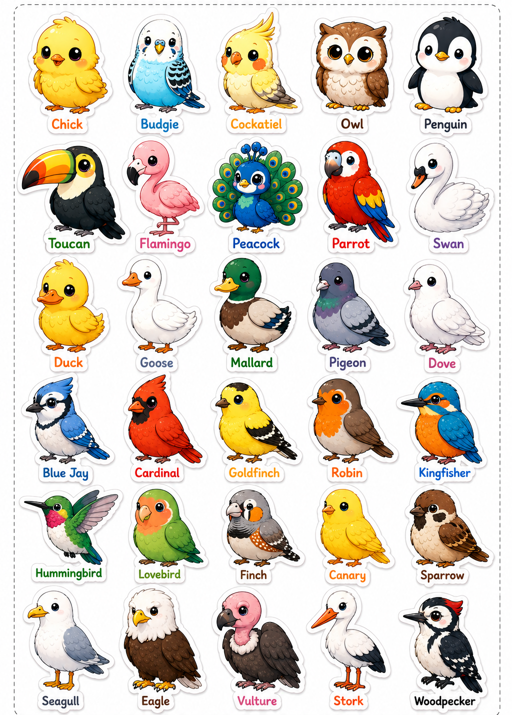 Custom 3D Waterproof bird with their name Stickers | Durable & Stylish- Set of 31