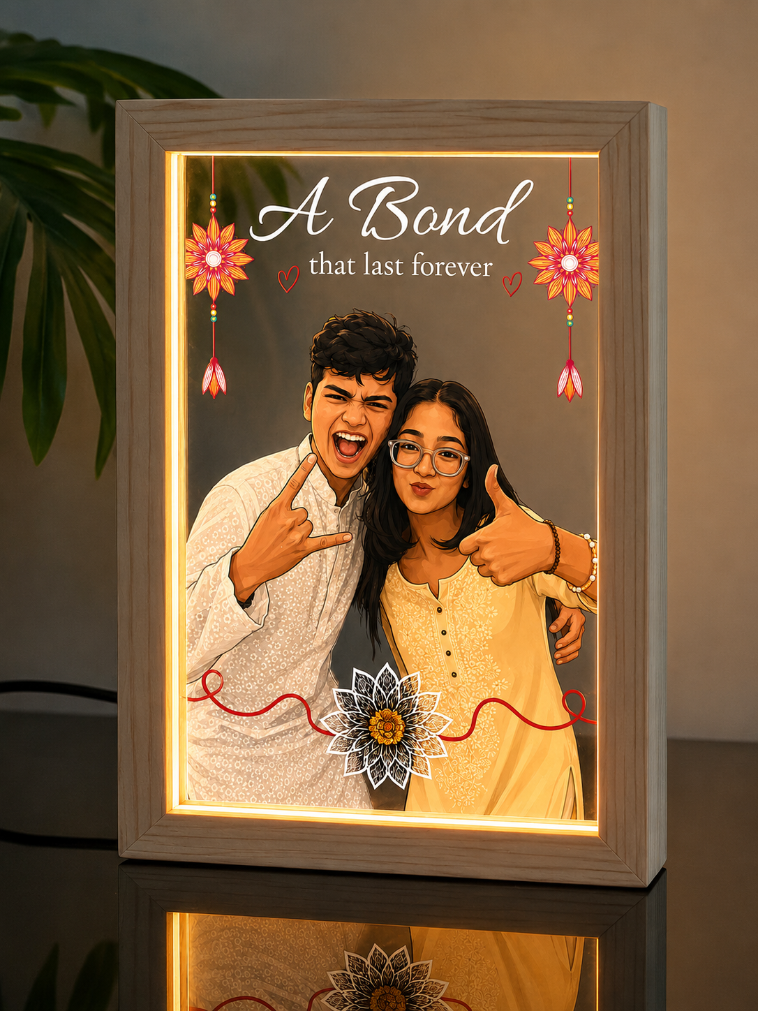 Custom Photo Raksha Bandhan LED Lamp for Brother & Sister | Personalized Acrylic Night Light with Free Rakhi