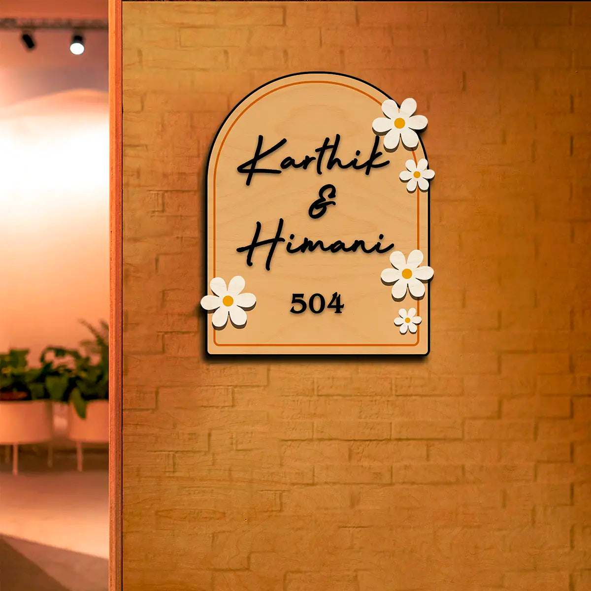 Modern Round Wooden Nameplate with 3D Acrylic Letters | Custom Made Wooden Nameplate with Daisy Charm | Personalized | 11X14 Inch(Copy)