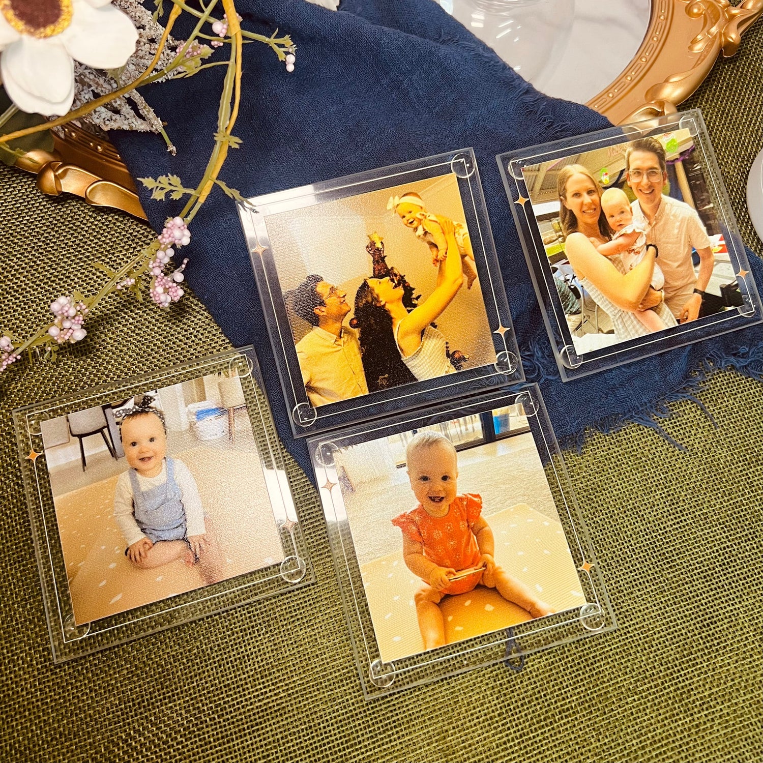 Personalised UV Printed Square Glass Photo Coaster Set – Custom Gift