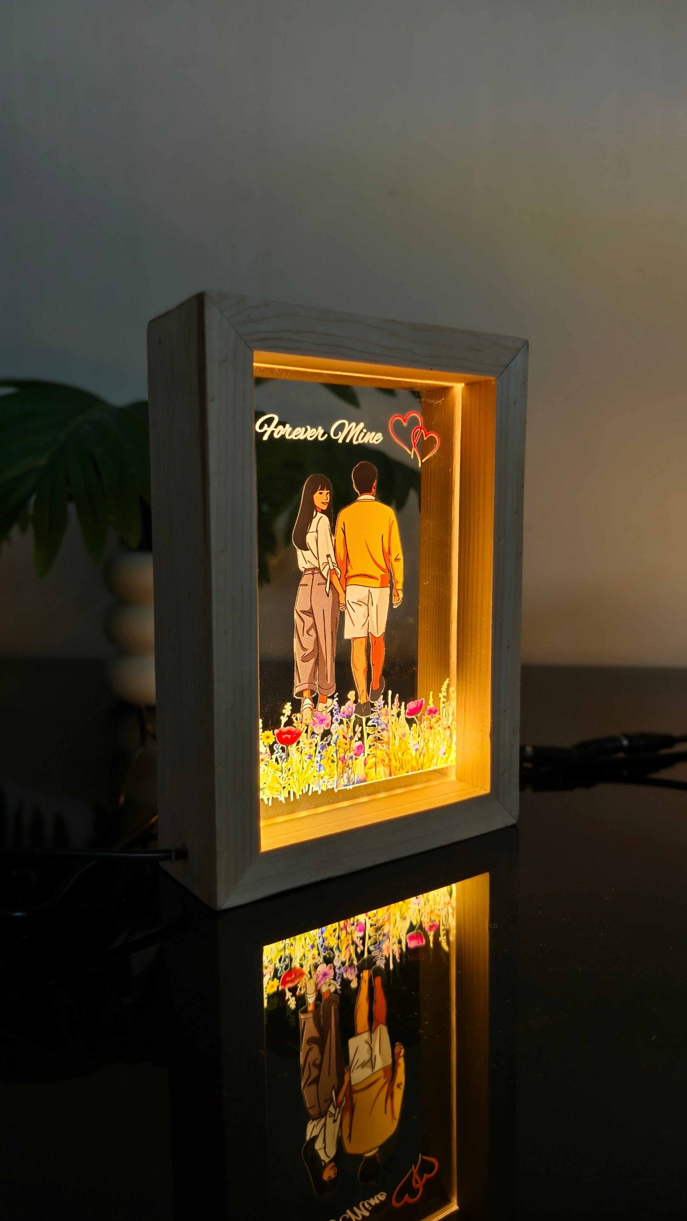 Personalized LED with Wooden Frame: Custom Engraved Acrylic Sign with Your Text or Photo | Unique Gift, Home Decor,