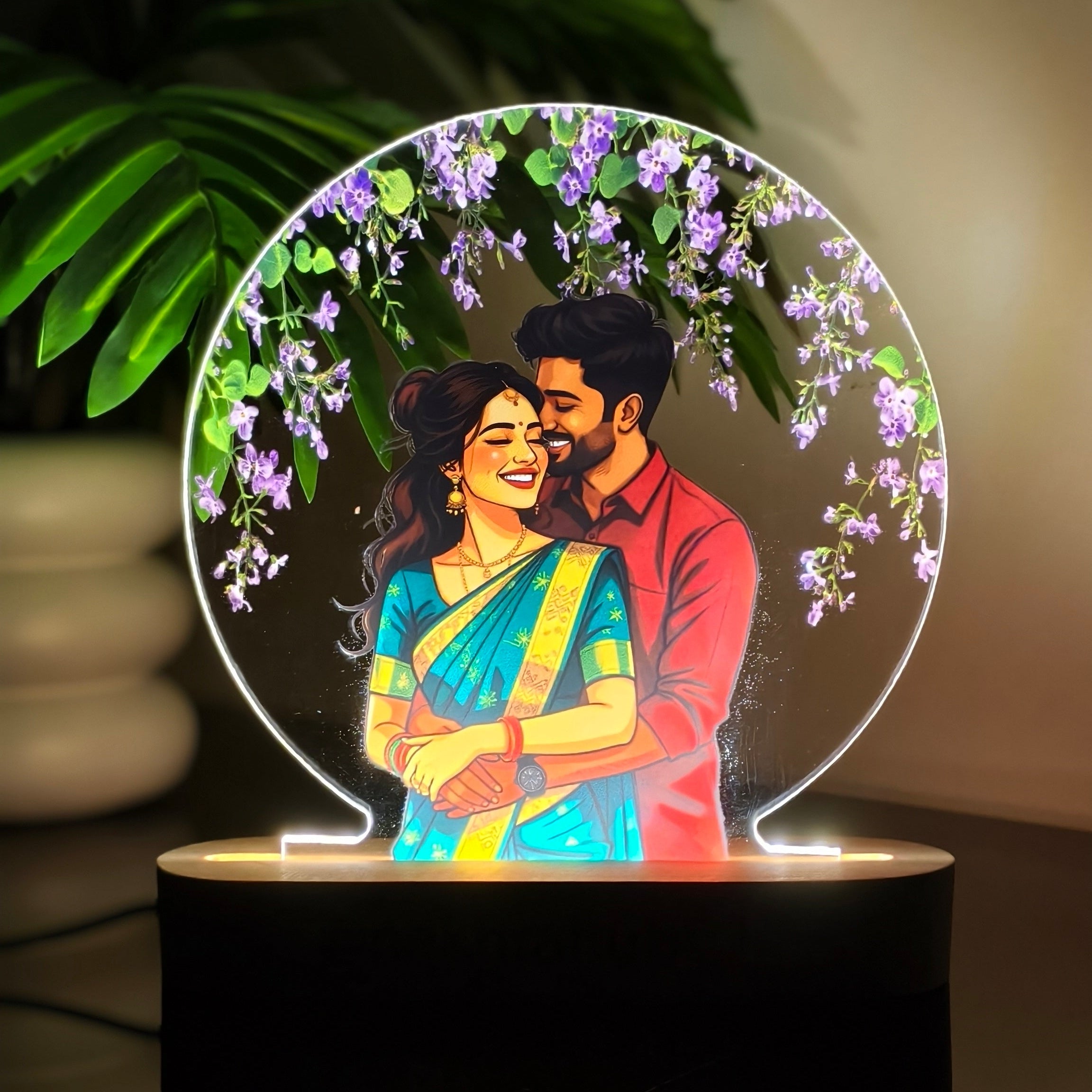 Customized Couple Acrylic Frame with Wooden Base | Personalized Photo Gift with Adapter
