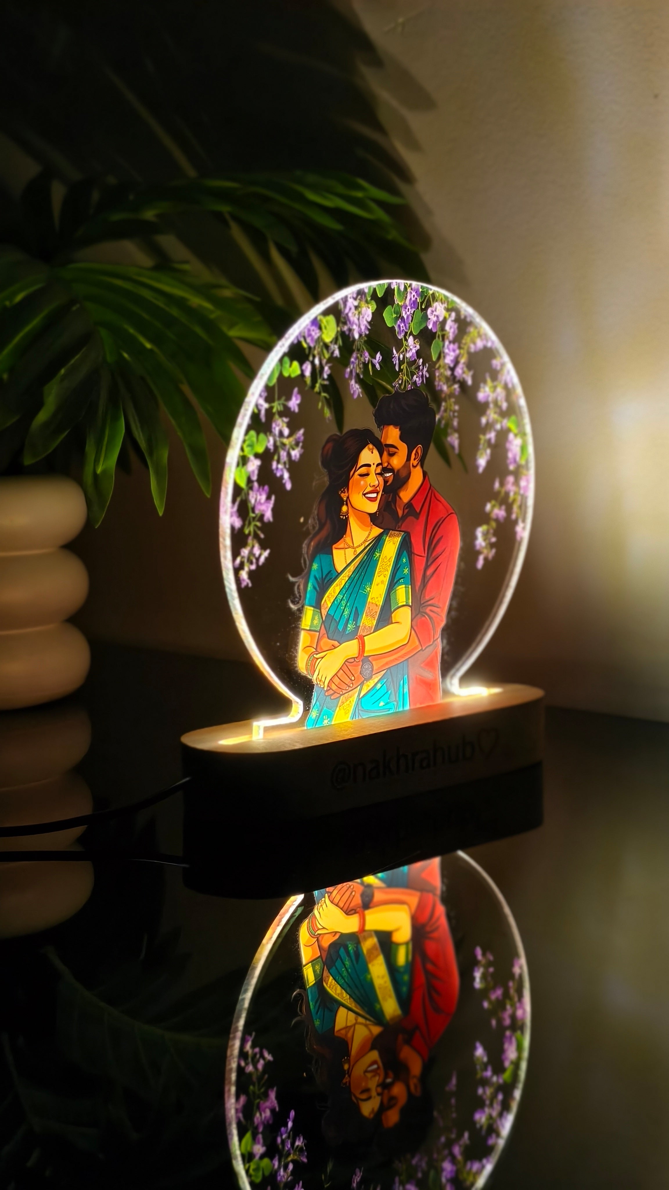 Customized Couple Acrylic Frame with Wooden Base | Personalized Photo Gift with Adapter