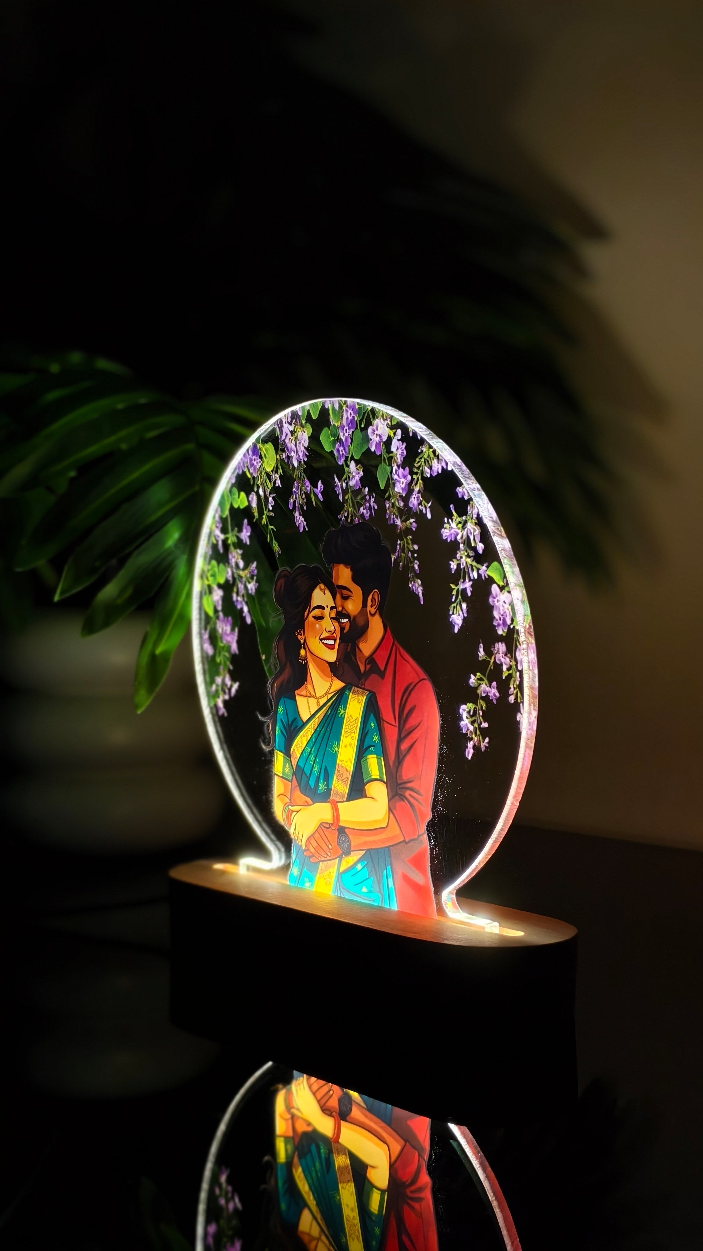 Customized Couple Acrylic Frame with Wooden Base | Personalized Photo Gift with Adapter