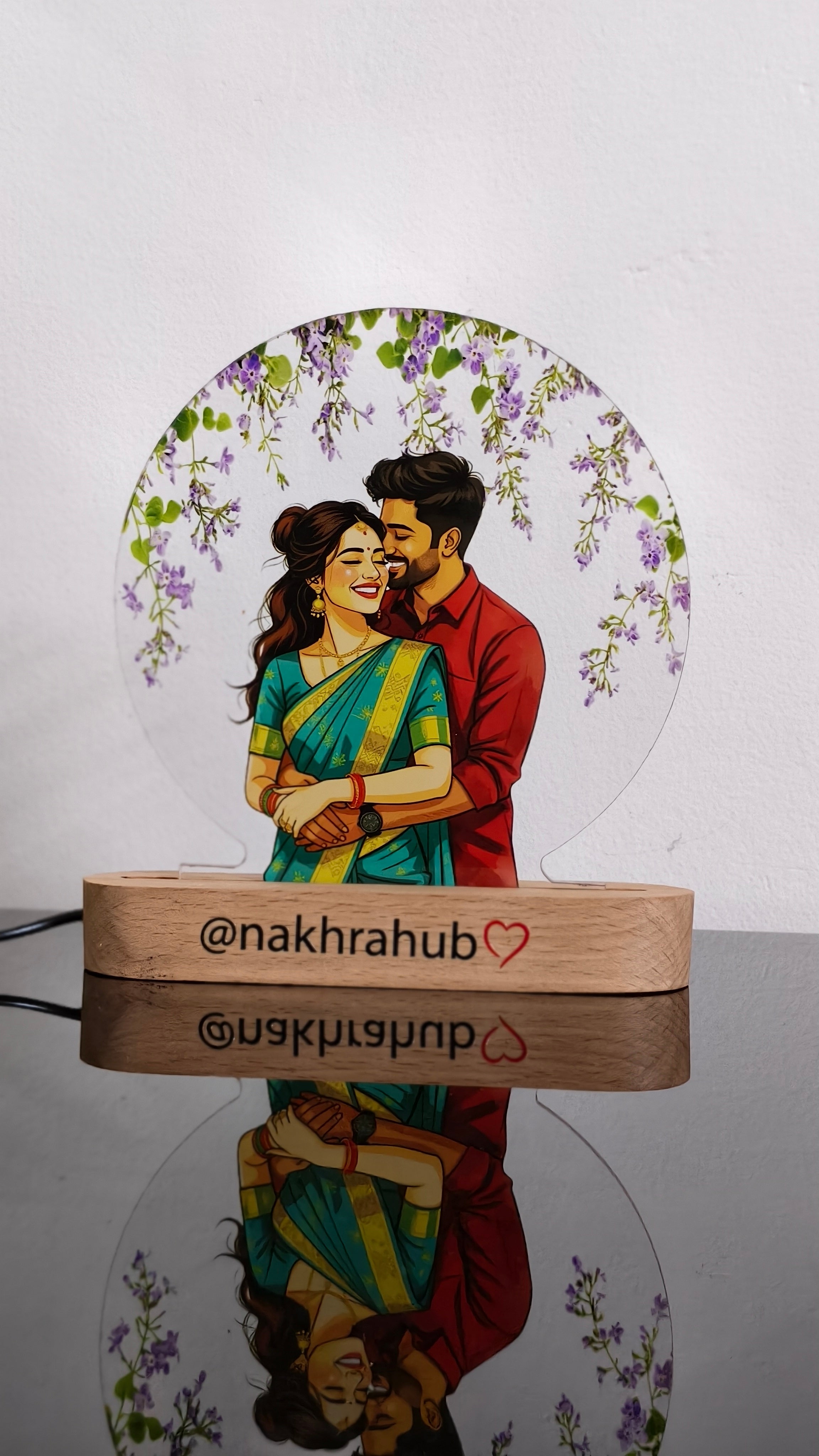 Customized Couple Acrylic Frame with Wooden Base | Personalized Photo Gift with Adapter