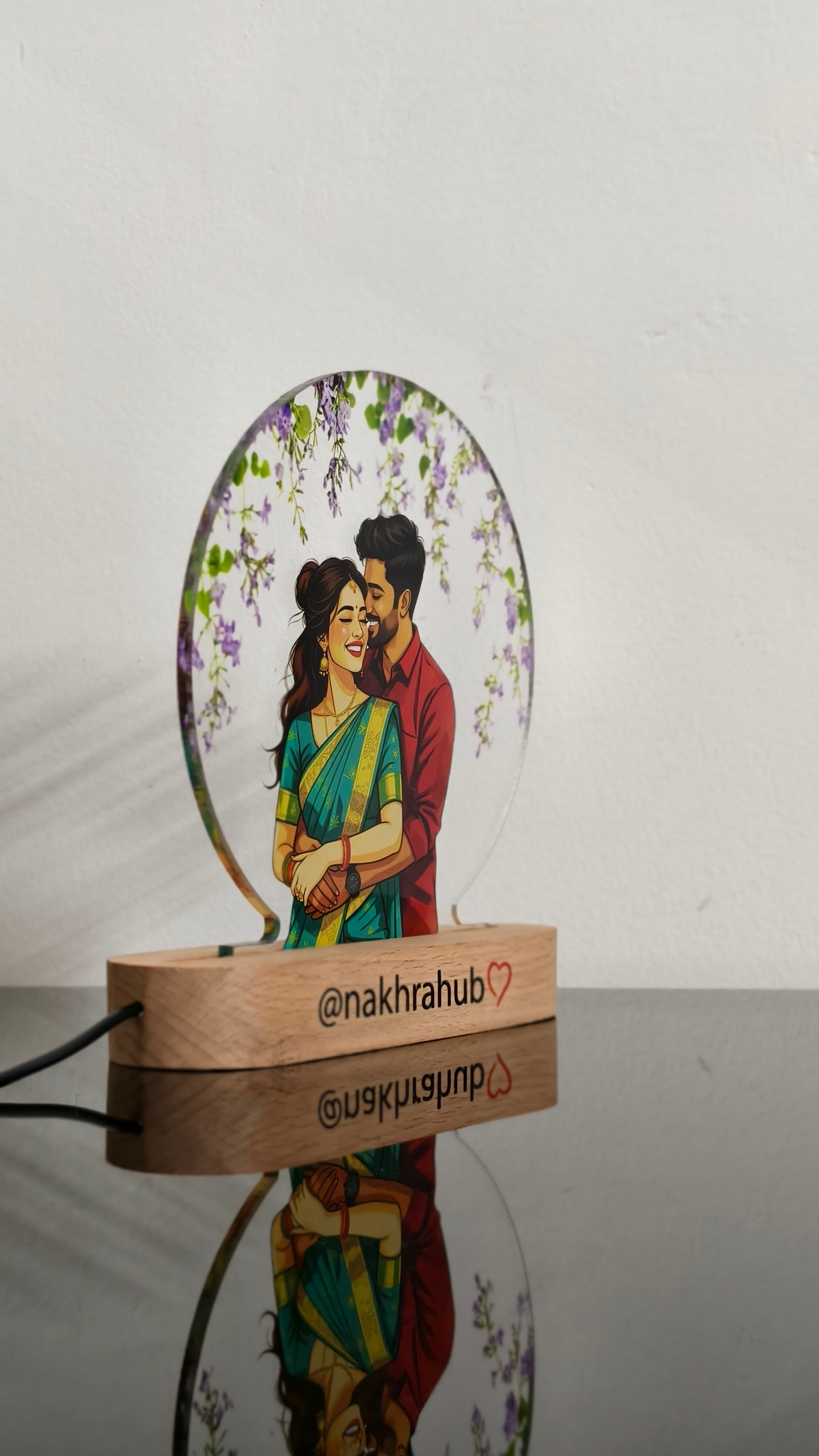 Customized Couple Acrylic Frame with Wooden Base | Personalized Photo Gift with Adapter
