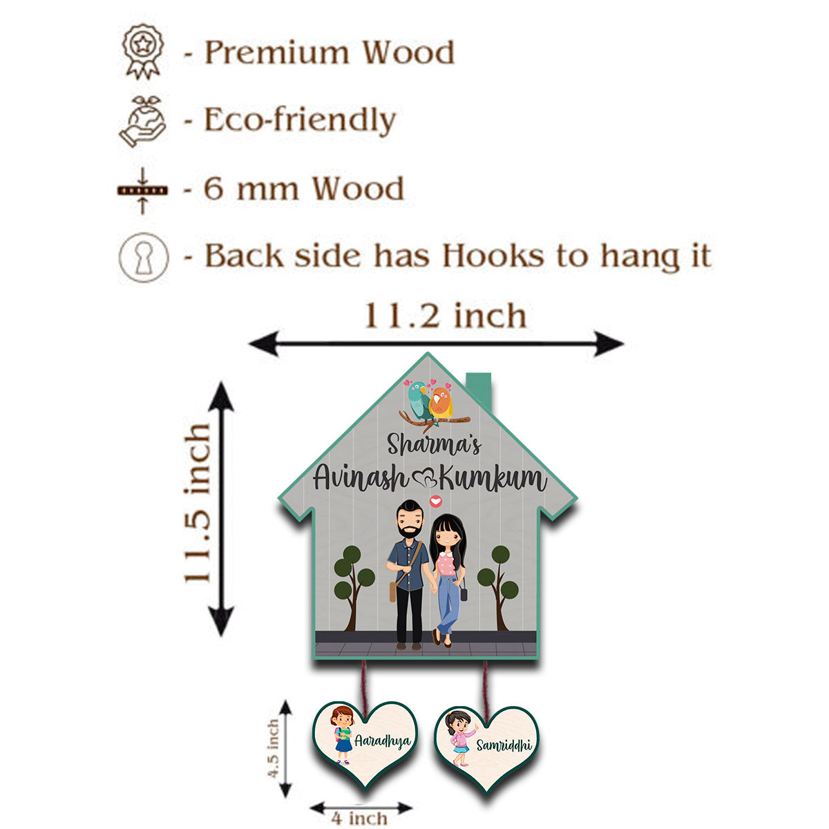 Sweet Family Home Name Plate | Couple with Two Kids