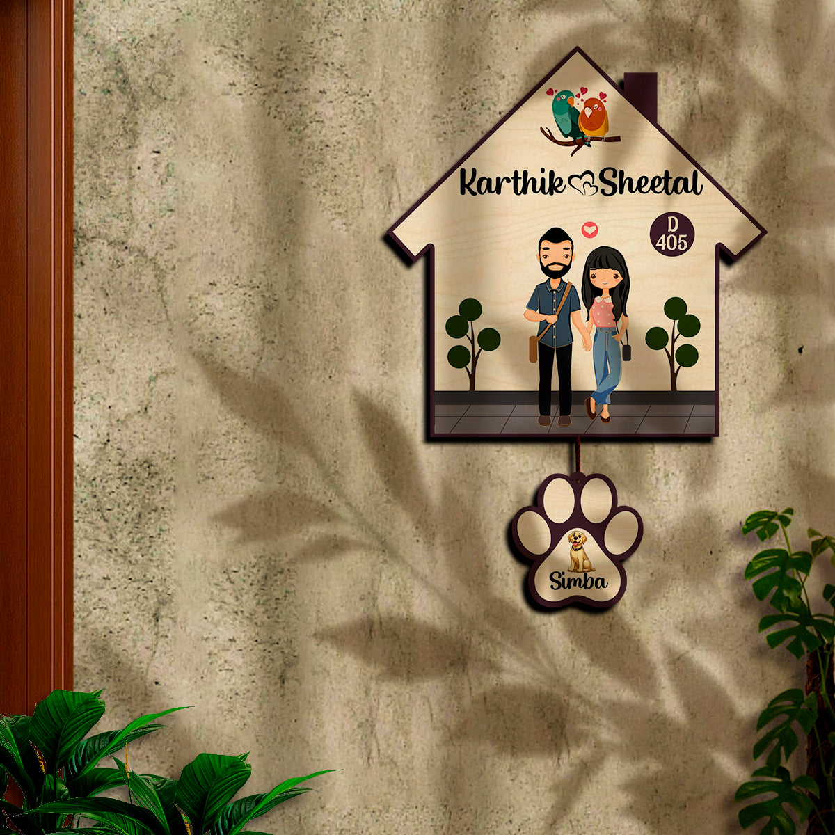 Our Little Family Name Plate | Couple with Pet