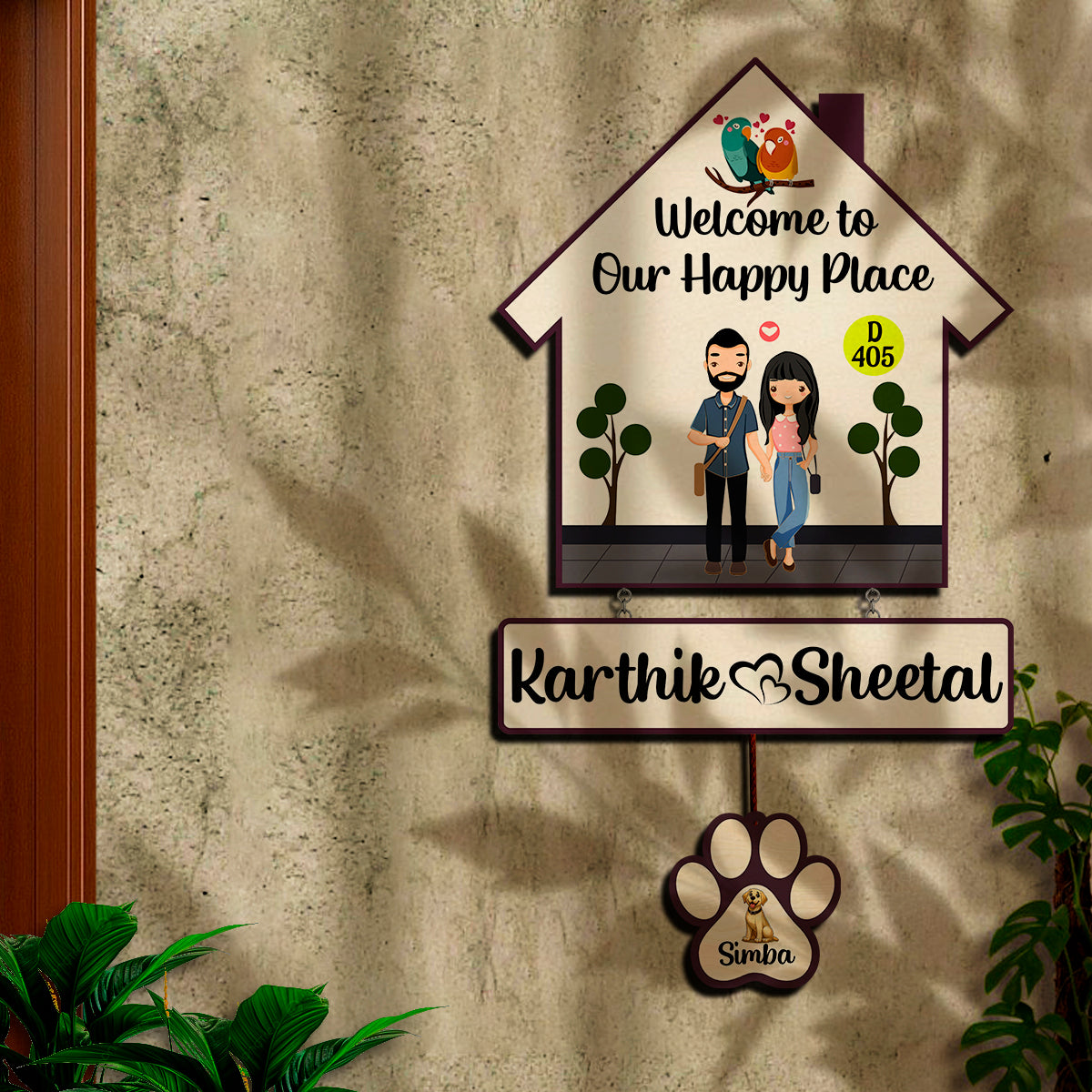 Couple & Pet Name Door Name Plate | Personalized