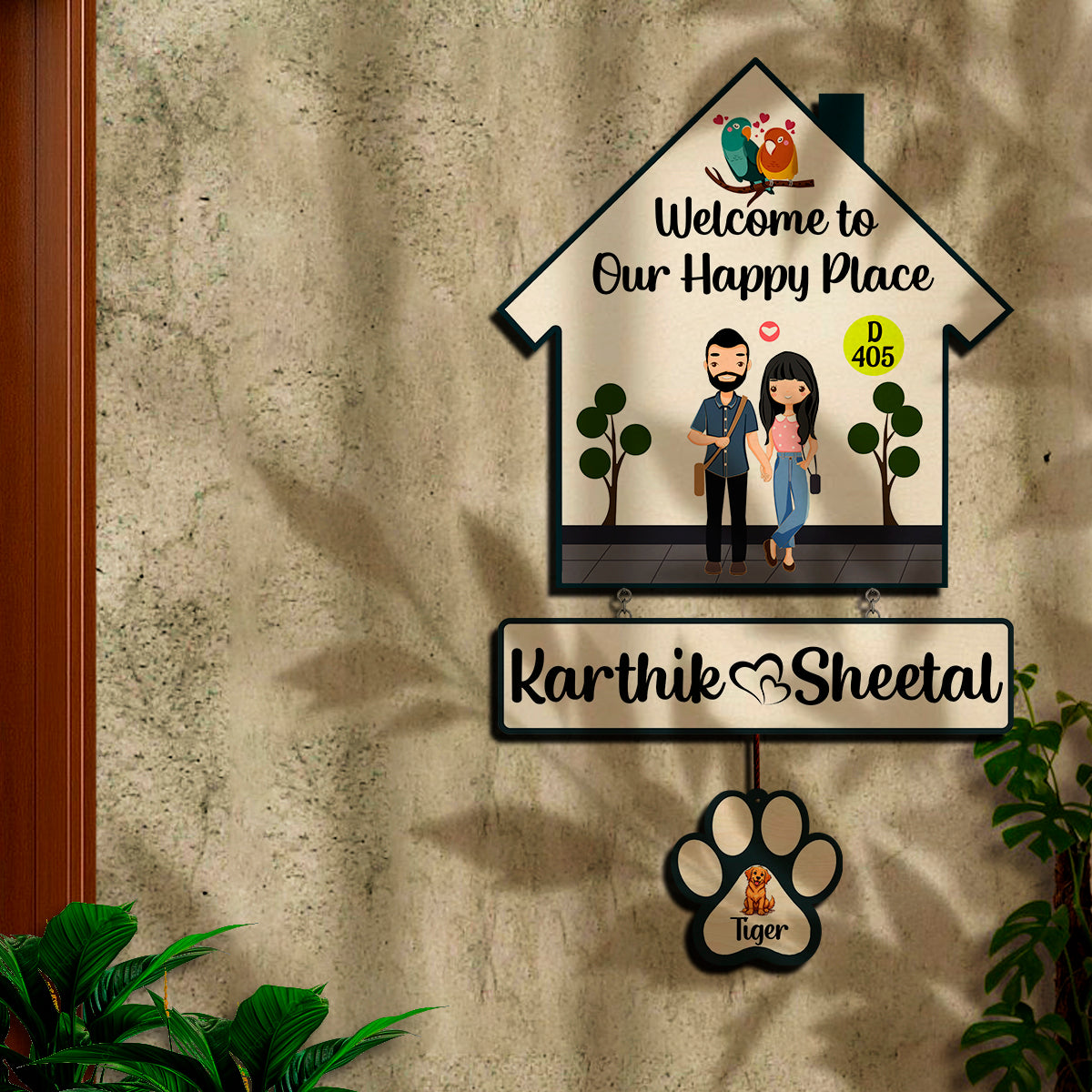 Couple & Pet Name Door Name Plate | Personalized