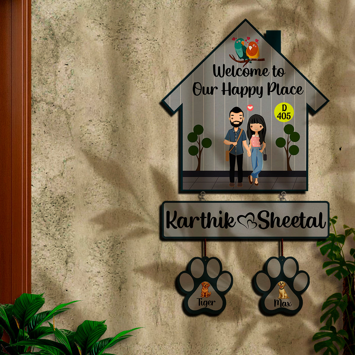 Couple & Pet Name Door Name Plate | Personalized