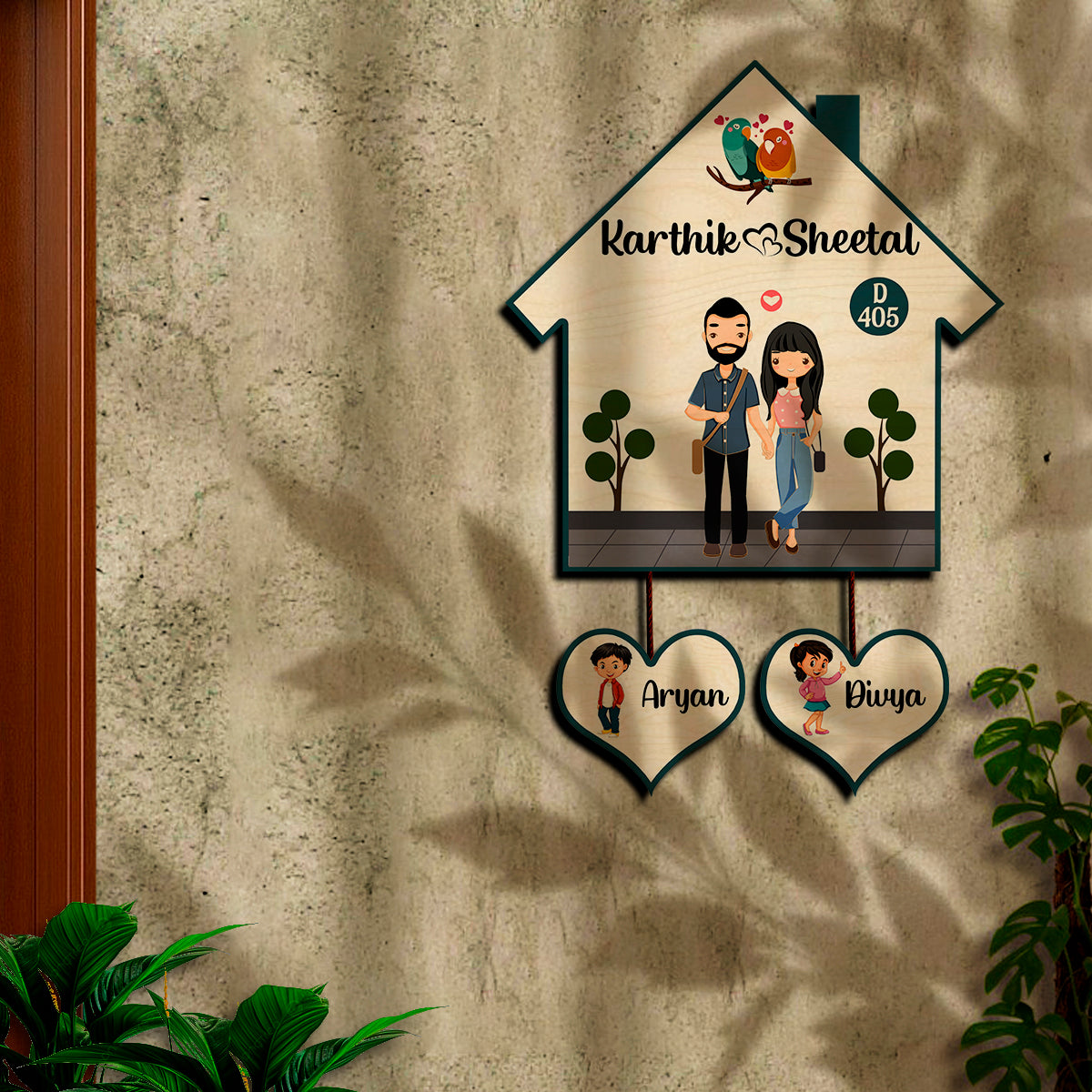 Sweet Family Home Name Plate | Couple with Two Kids