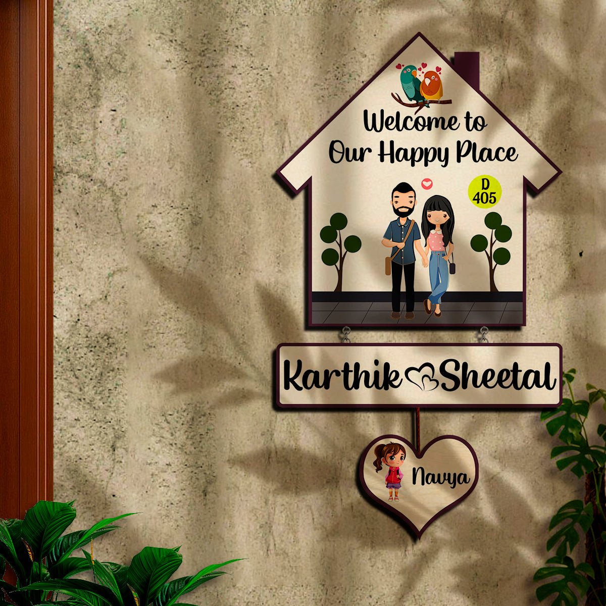 Personalized Family Name Plate with Acrylic Letters | Couple & One Kid