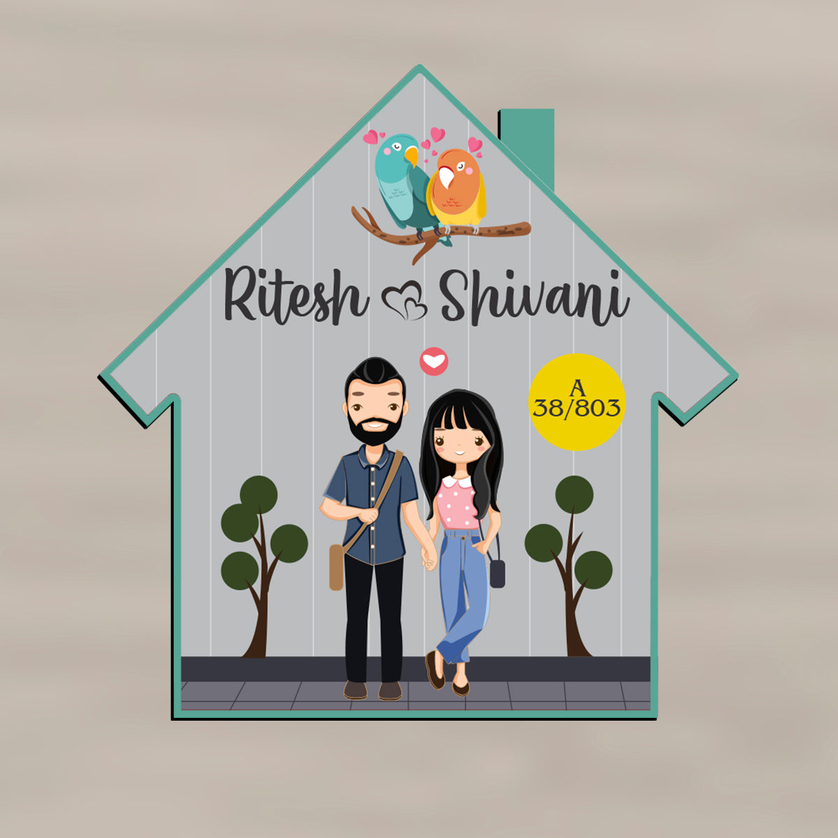 Couple Theme Wooden Name Plate | Personalized | 12×12 inches