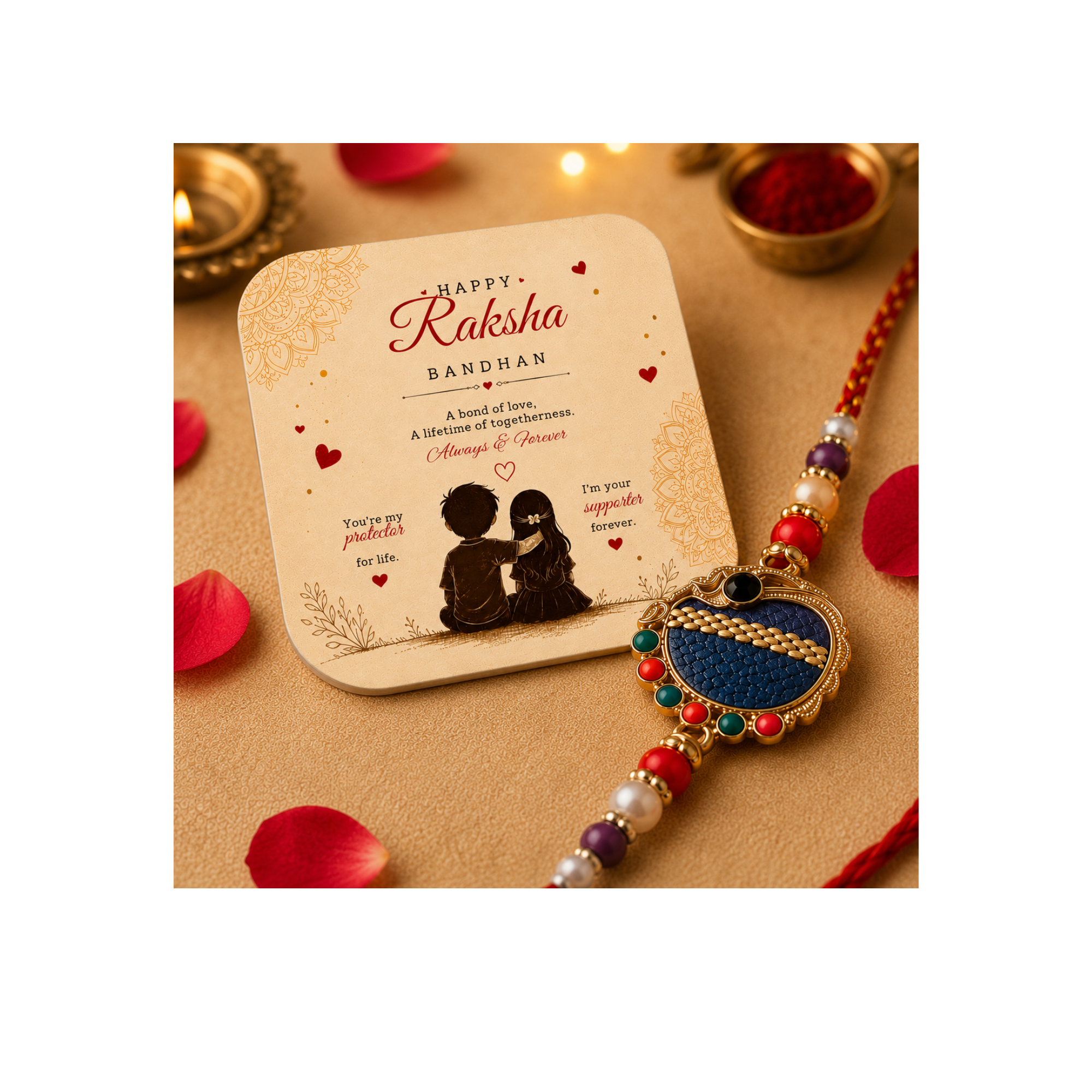 Elegant Designer Rakhi | Traditional Thread for Brother With Free Fridge Magnet