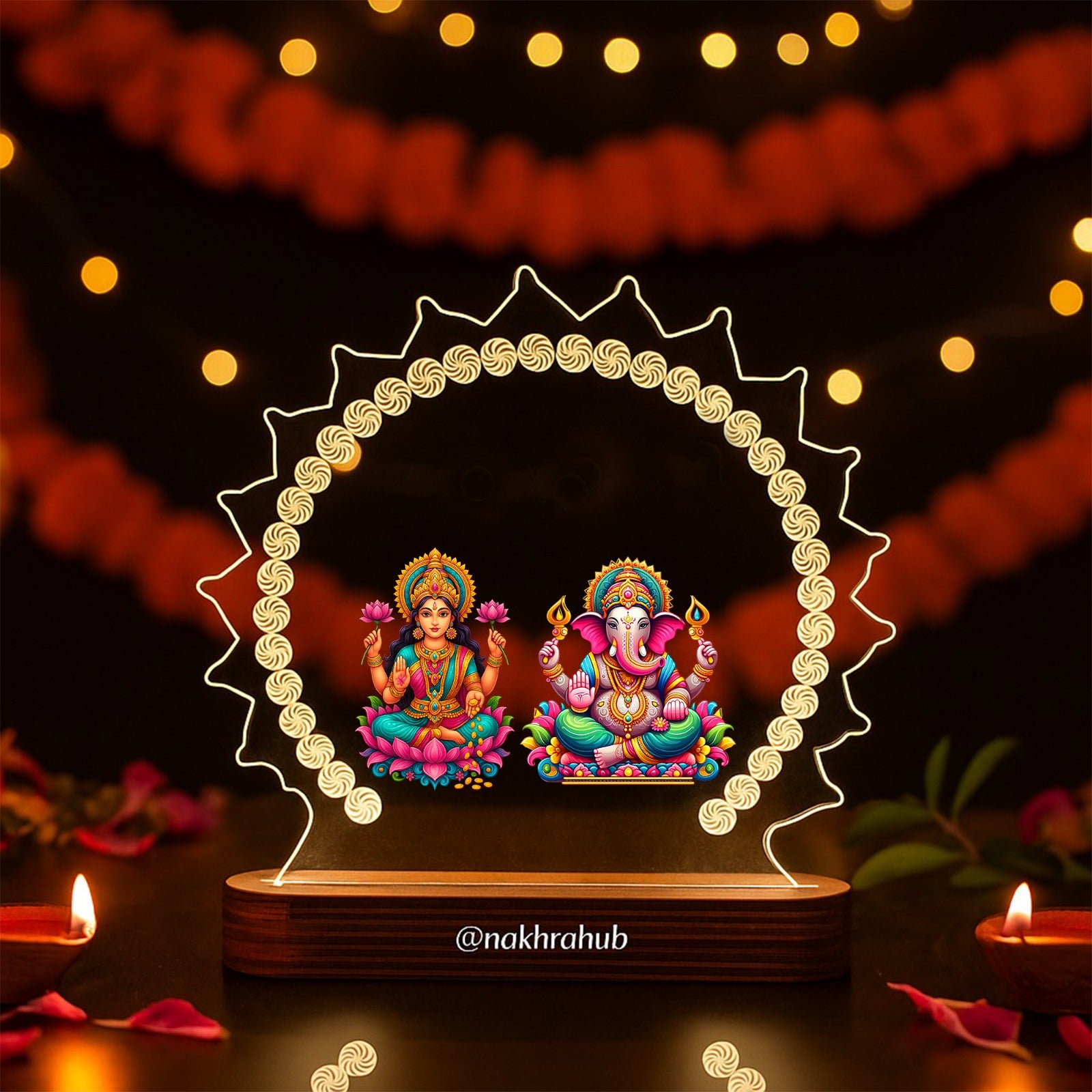 Laxmi Ganesh Ji LED Acrylic Lamp – Divine Night Light for Home Temple & Festive Gifting
