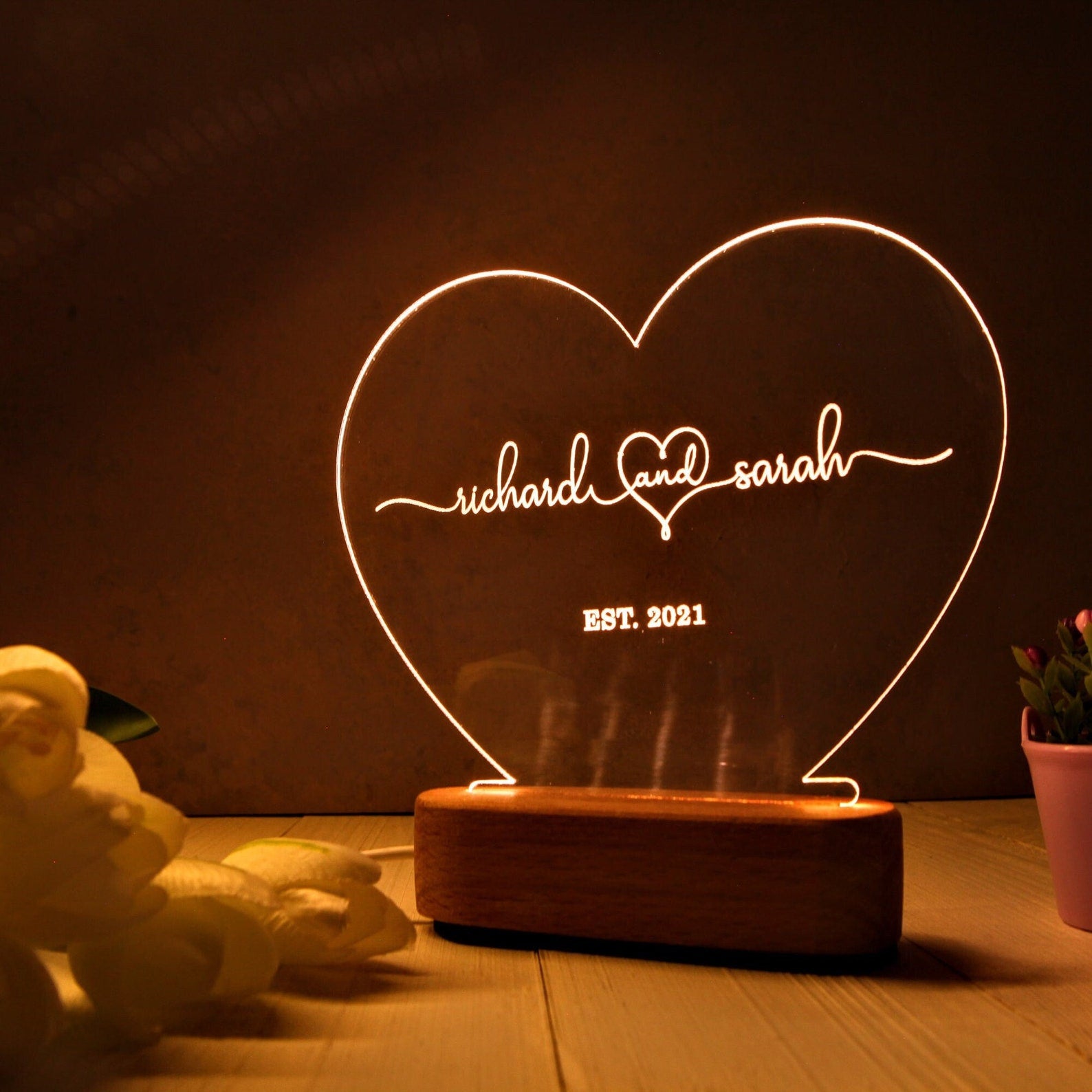 Custom Night Light as Valentines Day Gift - Romantic Gift for Couple -