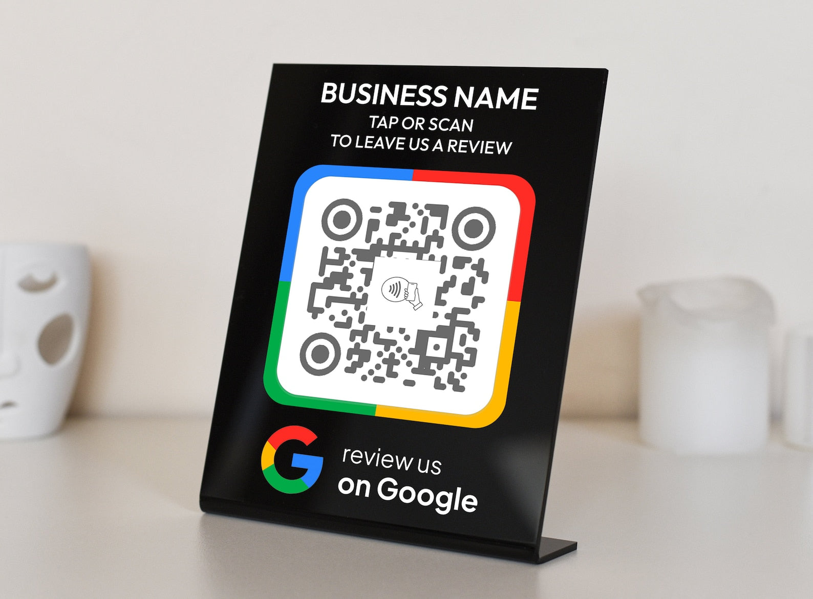 NFC Tap to Review Stand with Mini QR Code – Personalized Google Review Plaque for Business
