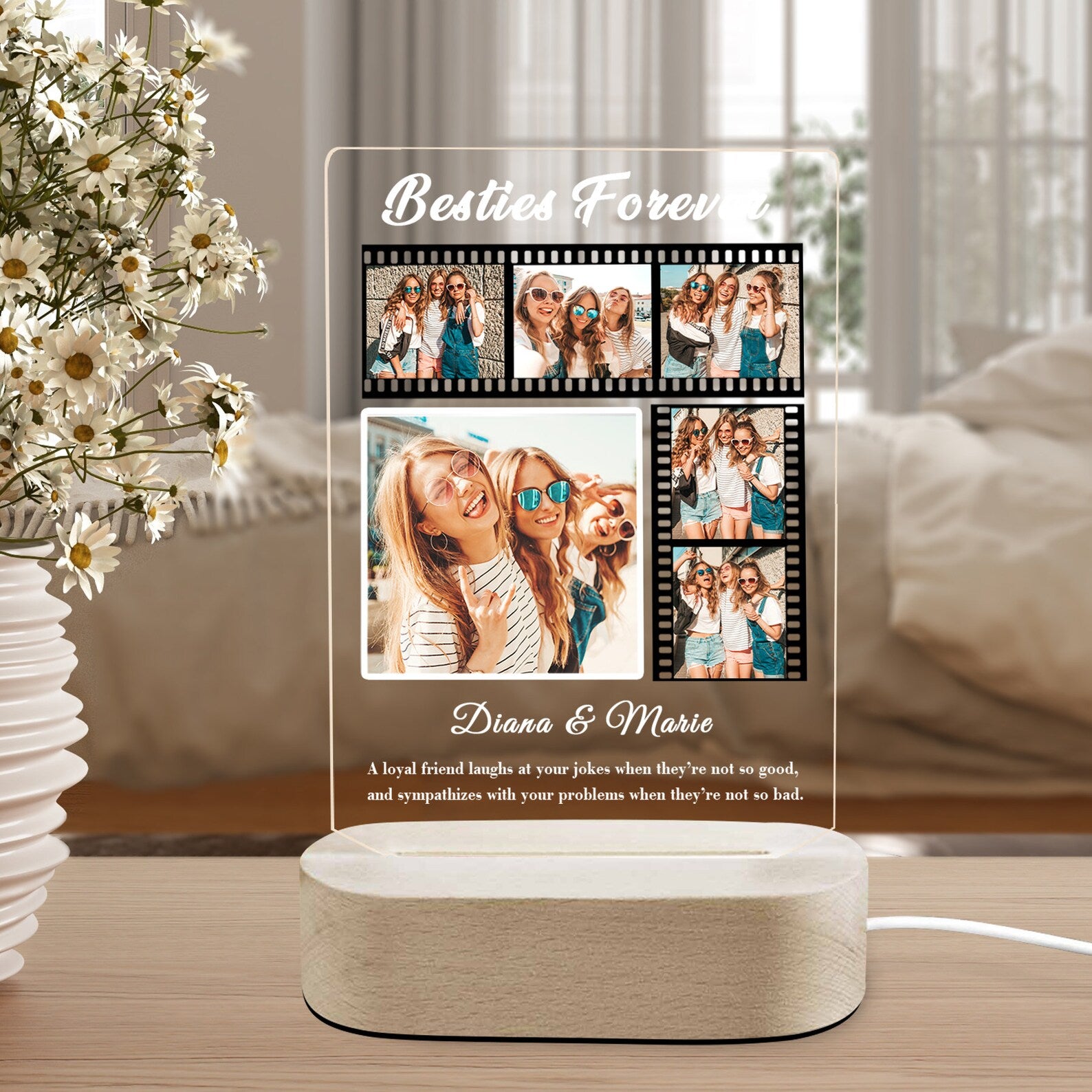Custom Friend Photo LED Night Light, Personalized Friendship Gift