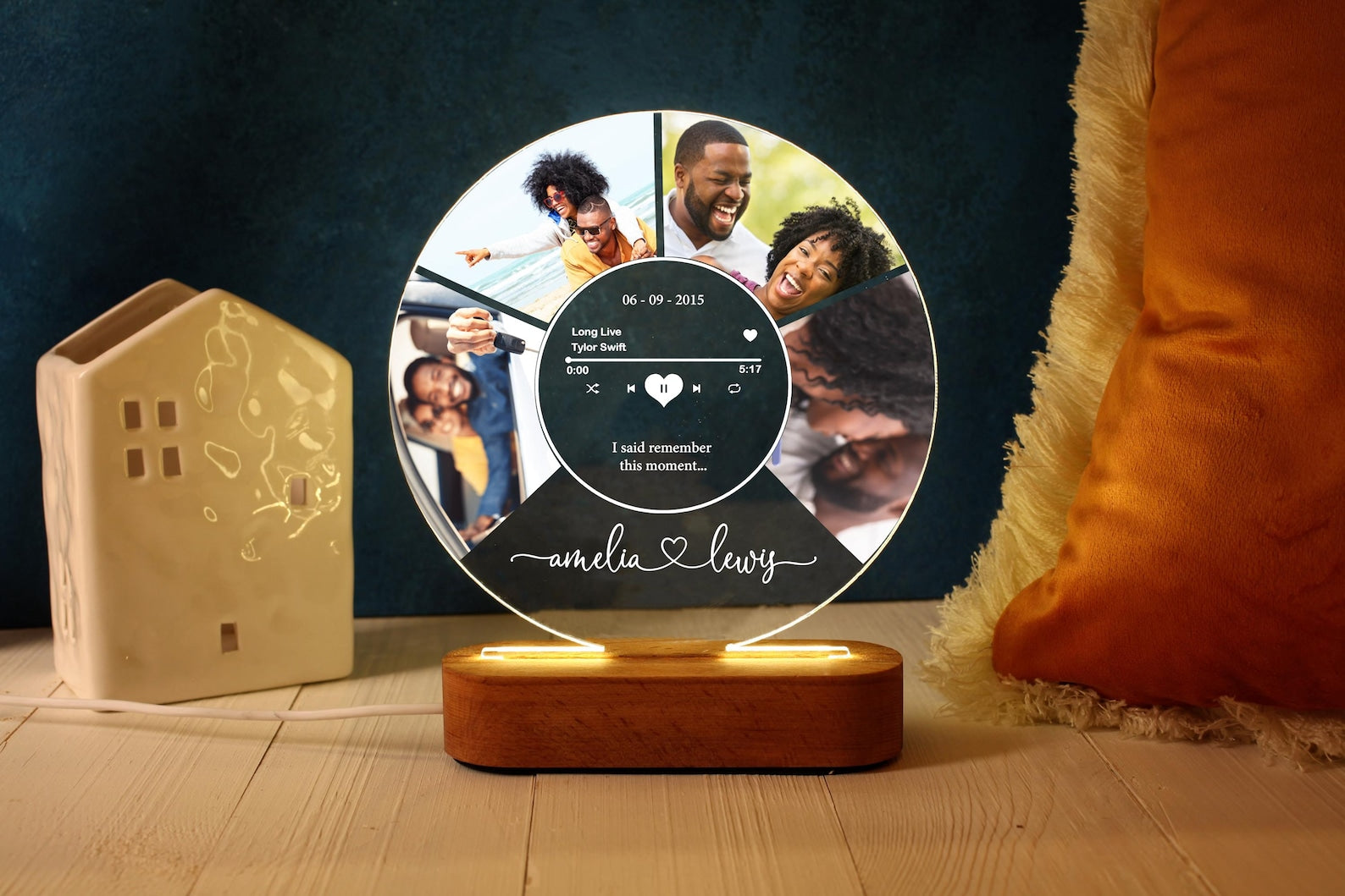 Custom Photo LED Night Lamp with Song – Personalized Music Plaque, Couple Collage Picture Frame Light, Romantic Gift for Girlfriend, Boyfriend, Wife, Husband