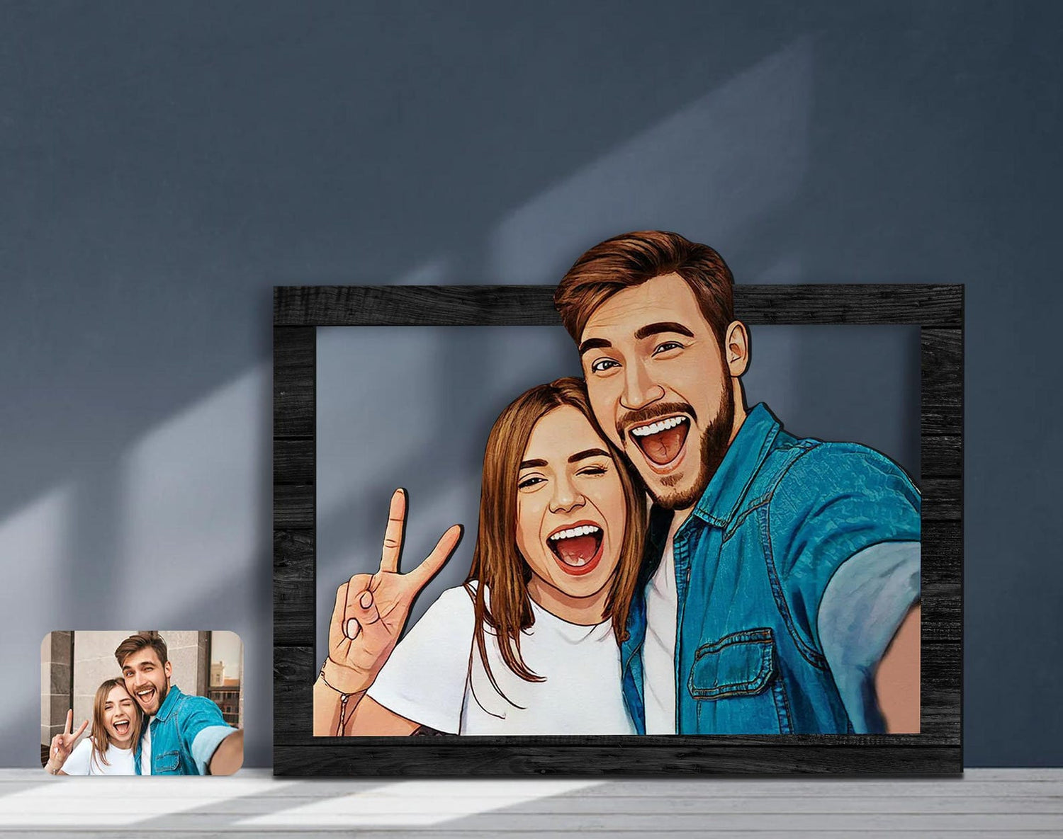 Personalized 3D Wooden Cartoon Couple Portrait | Custom Wall Art for Lovers, Anniversary & Home Decor
