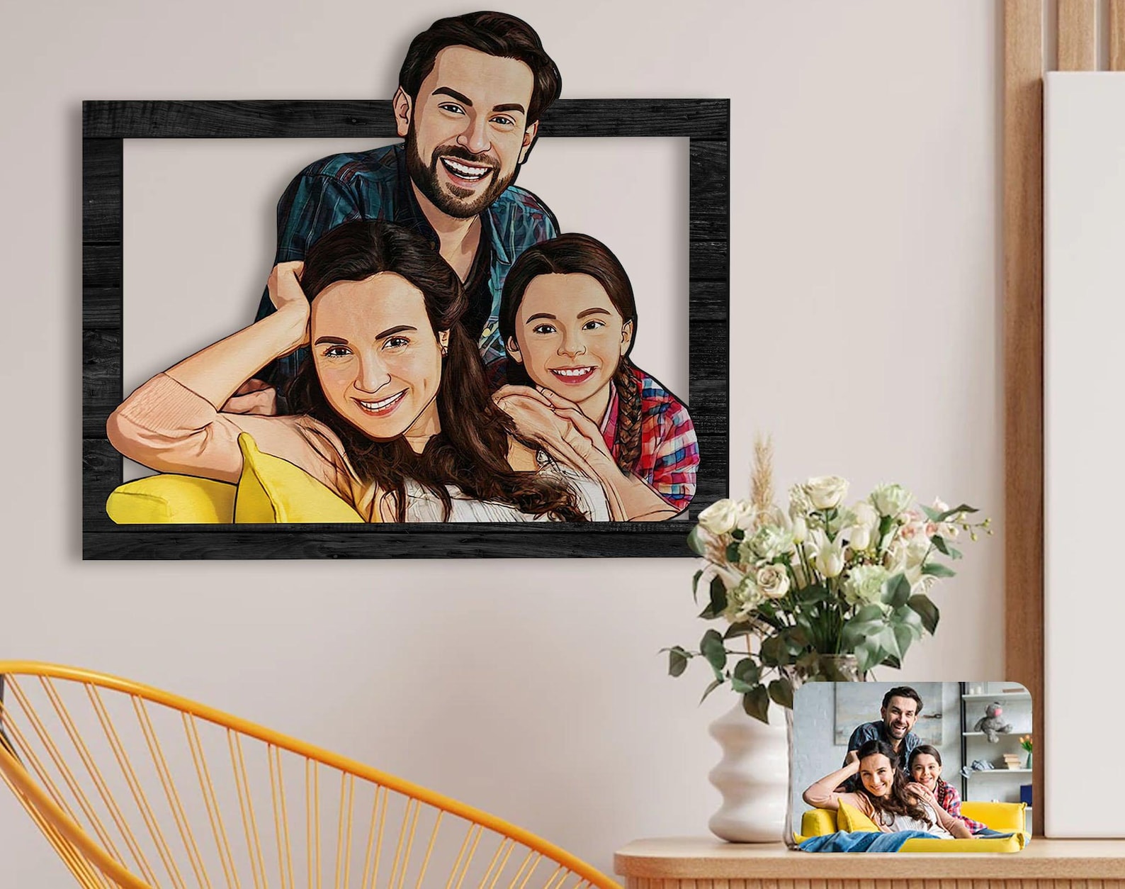 Personalized 3D Wooden Cartoon Couple Portrait | Custom Wall Art for Lovers, Anniversary & Home Decor