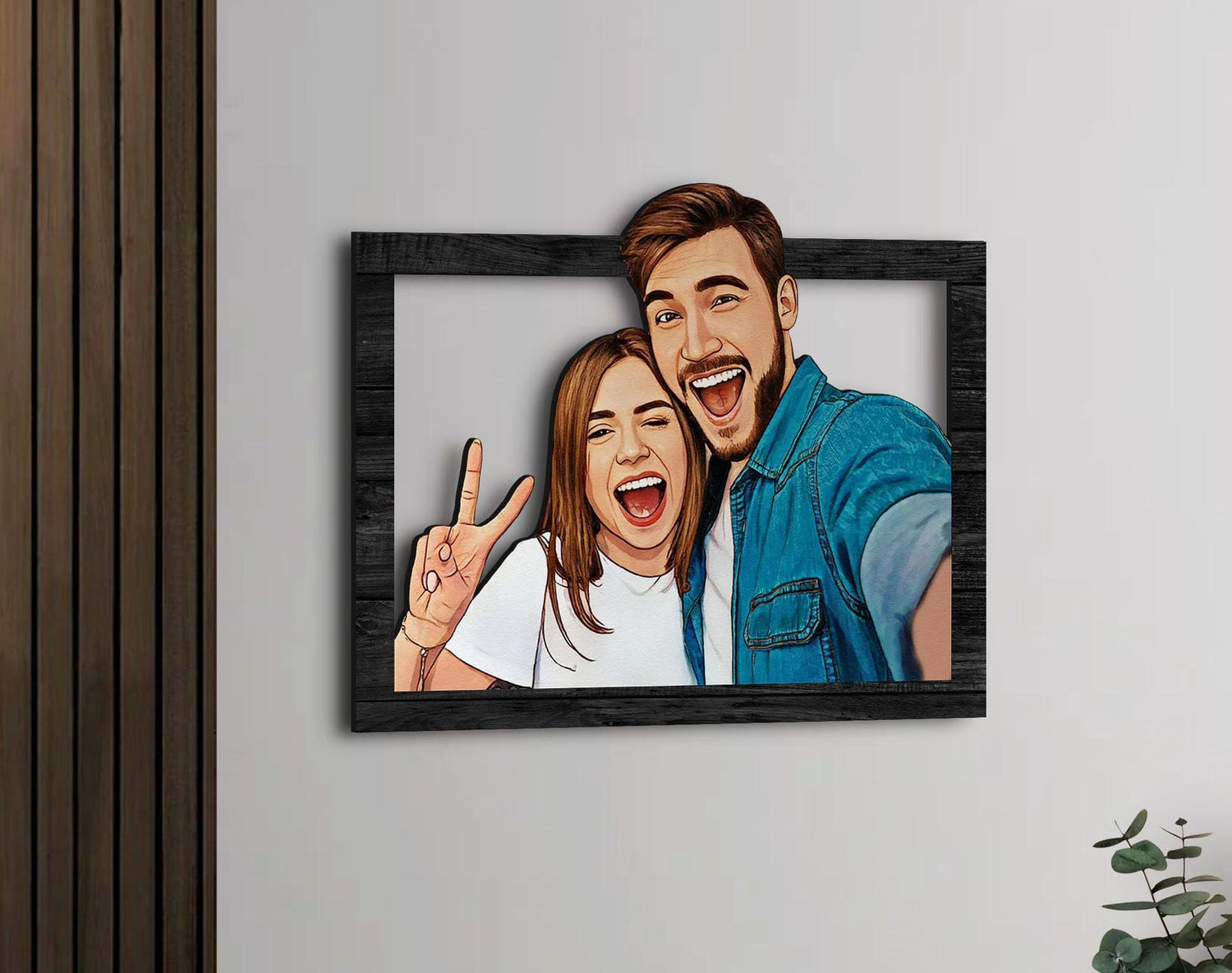 Personalized 3D Wooden Cartoon Couple Portrait | Custom Wall Art for Lovers, Anniversary & Home Decor
