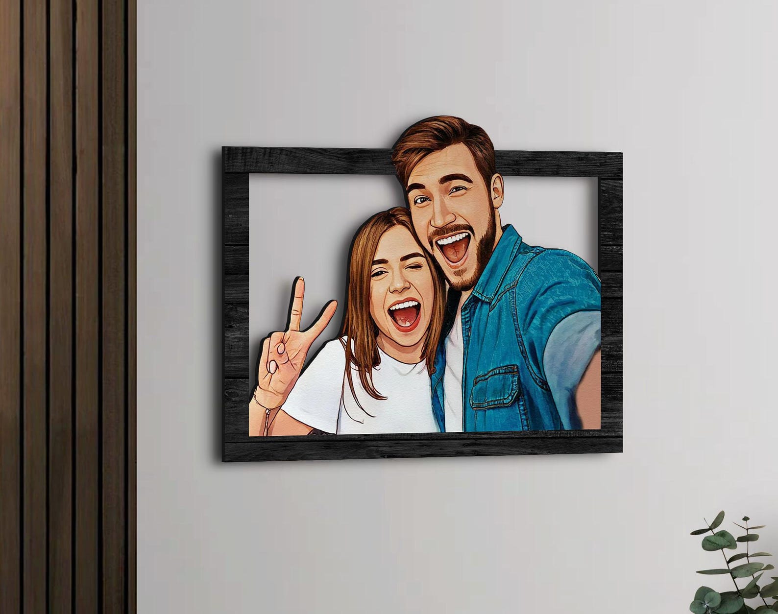Personalized 3D Wooden Cartoon Couple Portrait | Custom Wall Art for Lovers, Anniversary & Home Decor
