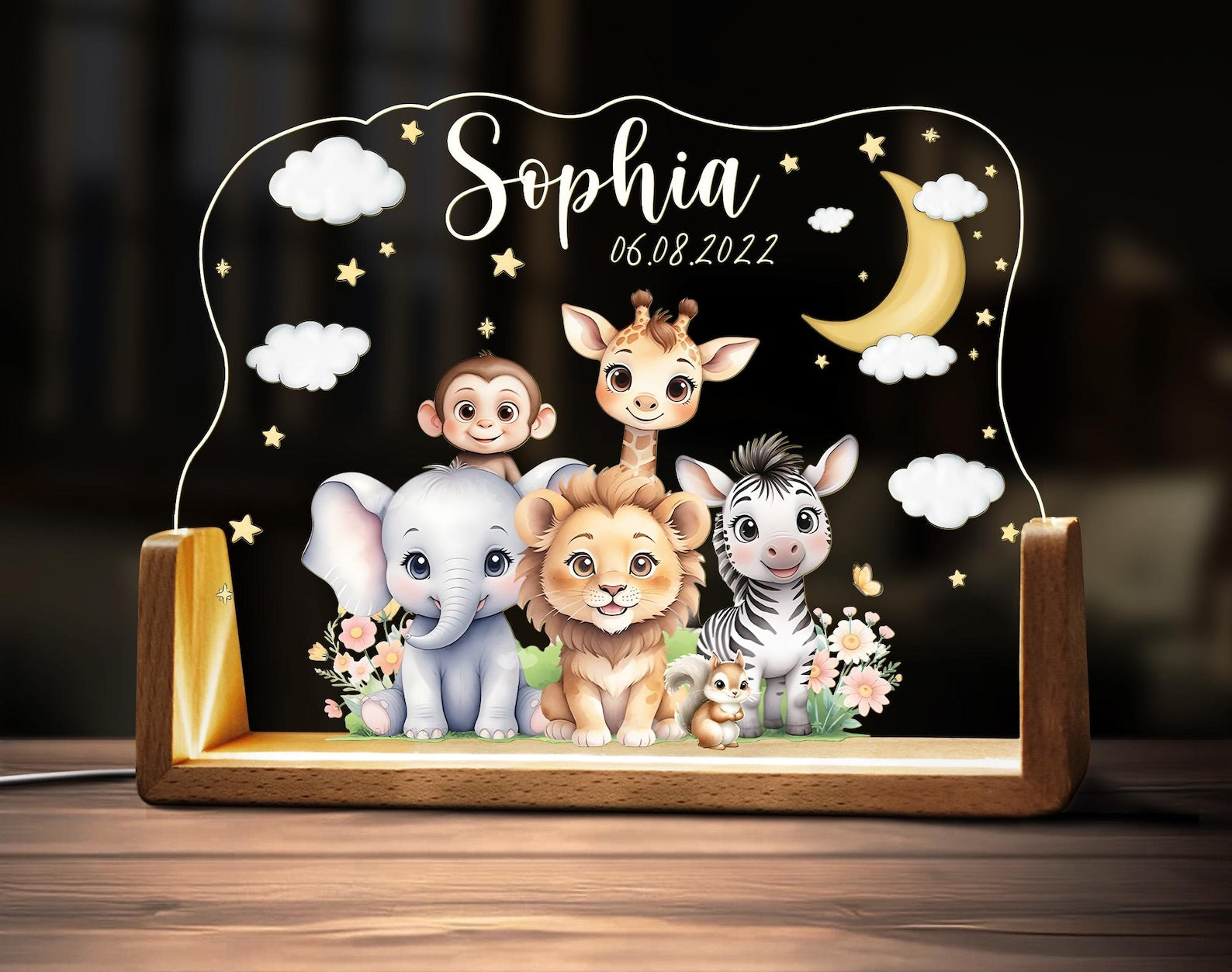 Custom Cute Animal Night Light Personalized Name Acrylic Lamp Led Boy Girl Toddler Kids Bedroom Nursery Decor Baby Shower Sign Birthday Gift