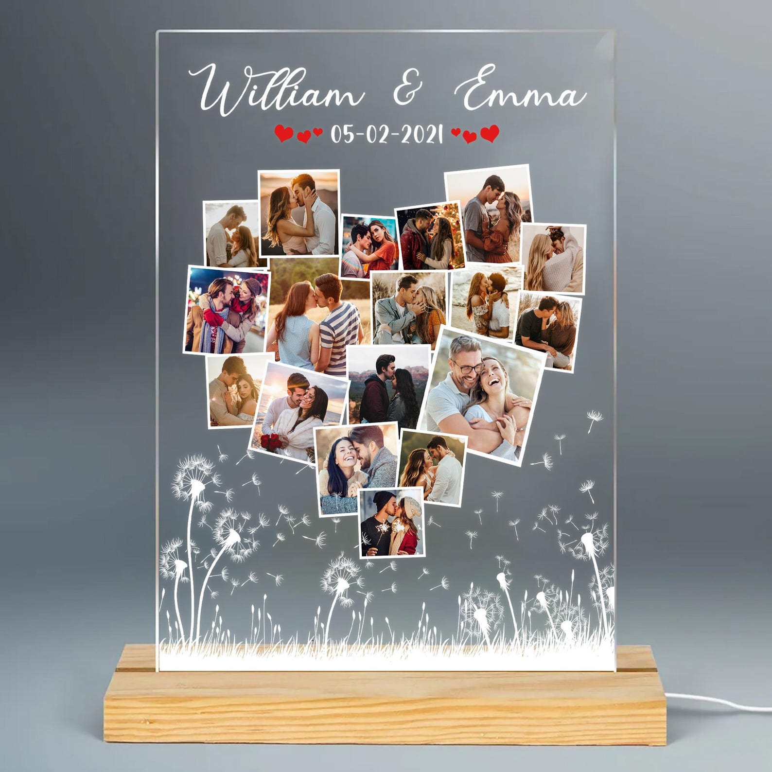 Personalized Acrylic Photo Lamp with Names – Custom LED Night Light Gift for Couples